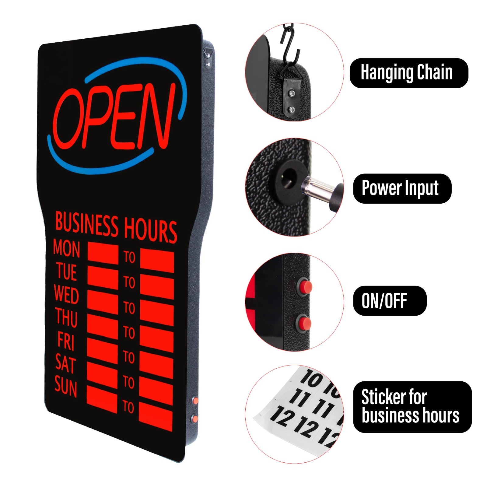 [LITE DELIGHT] LED Open Sign with Business Hours Stickers (Includes Chain&Hooks)