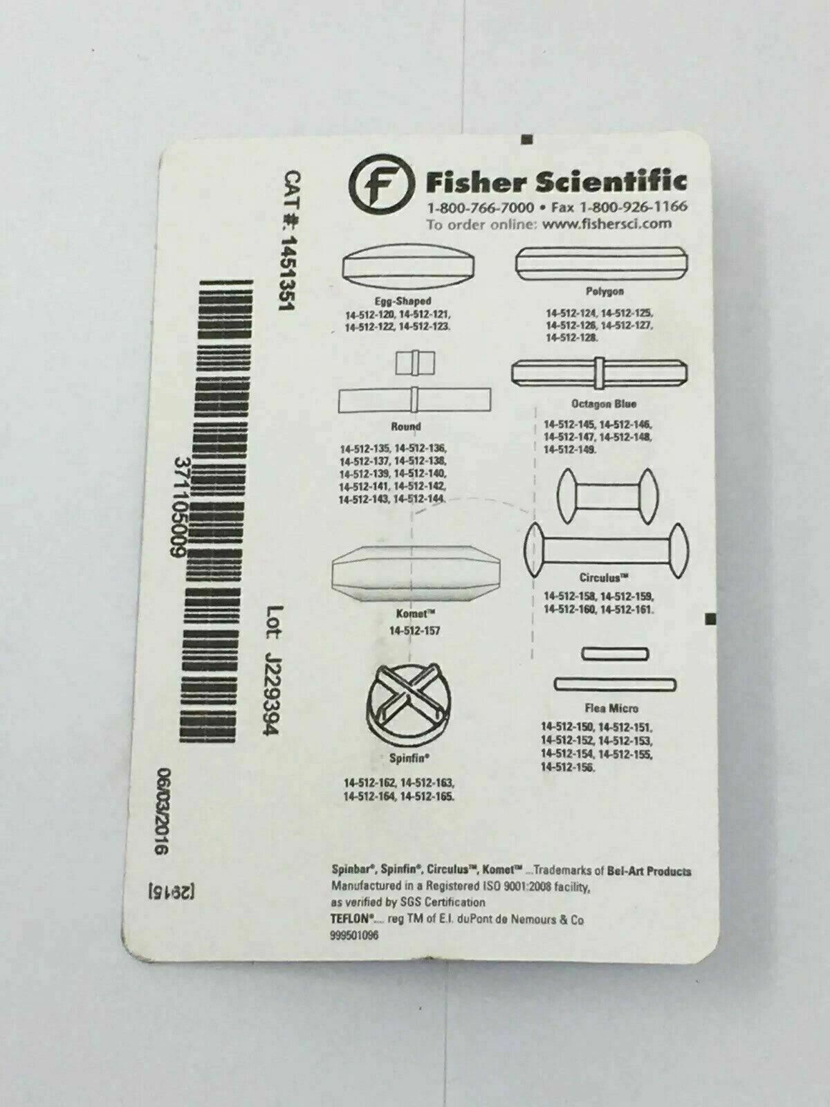 New Fisher Fisherbrand #1451351 Magnetic Pill Stirring Bar SpinBar for Titration