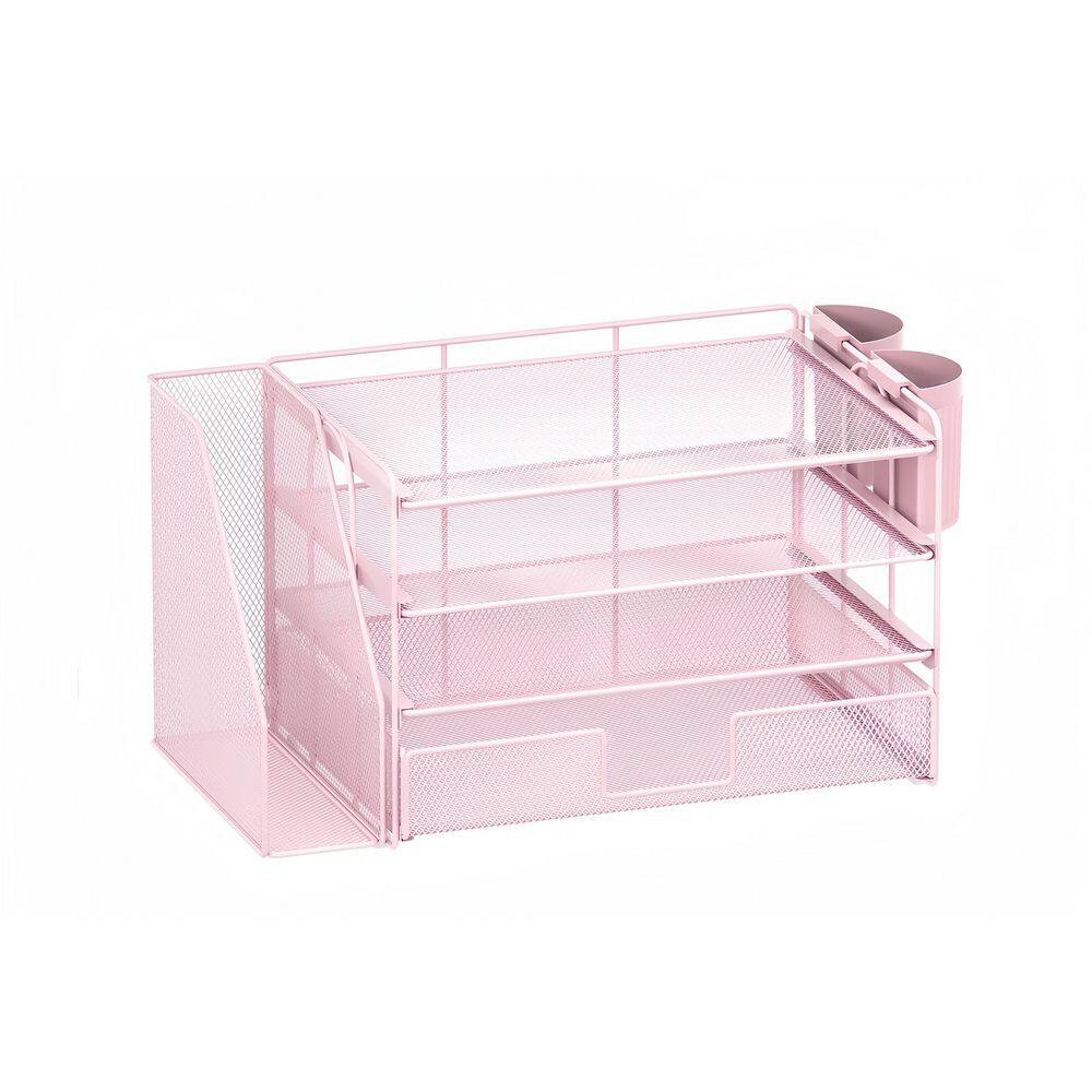 15.5 In. X 9.3 In. Reds/Pinks Metal Desk Organizer, Desk Accessoriesr with Drawe