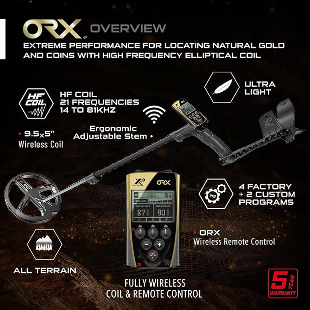 XP ORX Metal Detector With 9″ Multi-Frequency Searchcoil FX02 Wired & WSAUDIO Wi