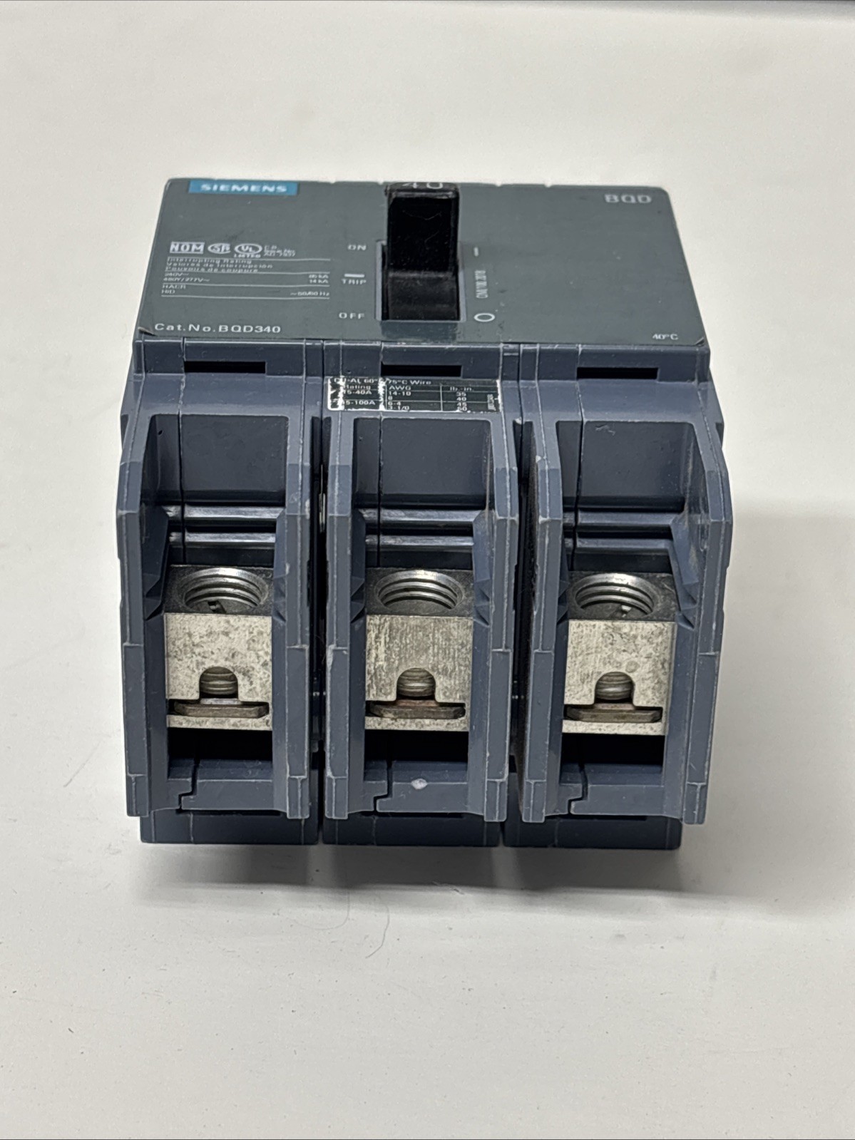 Siemens BQD340 3-Pole 40 Amp, 480V Circuit Breaker 40A BQD