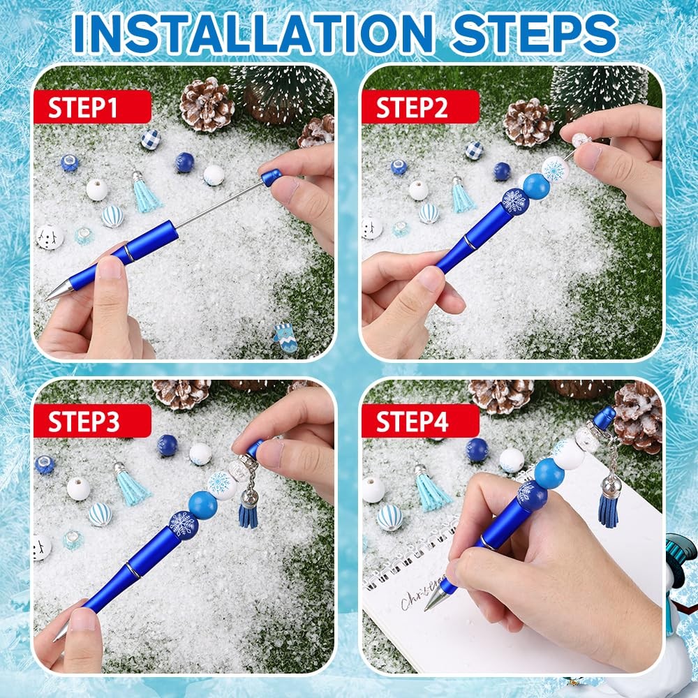 Vellibring 12 Set Christmas Beadable Pens Plastic Bead Winter Black