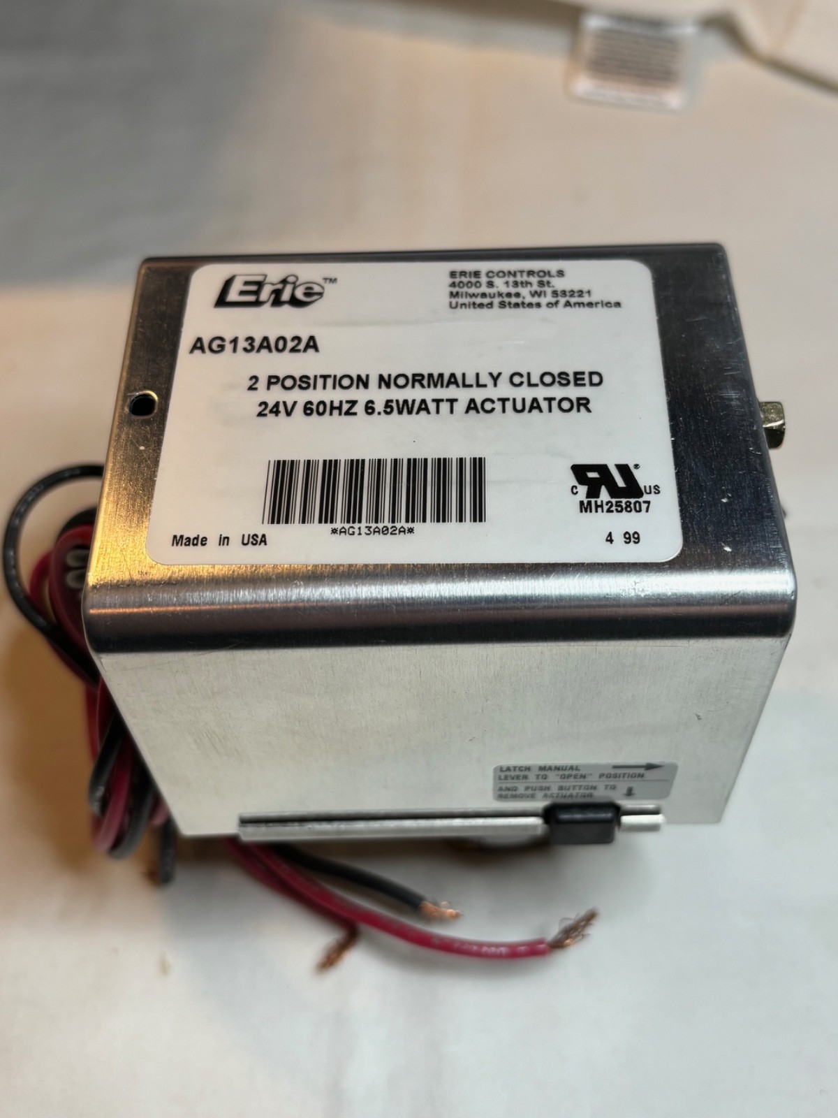 Erie AG13A02A Actuator 24V, 6.5W, Class 2 with 7/8″ Sweat Connection