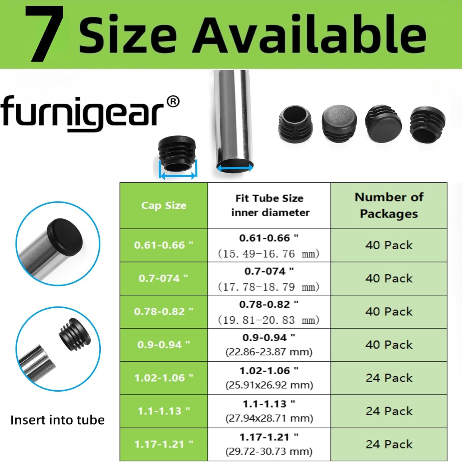 Plastic Plugs Furnigear Tubing End Caps Chair End Caps 1″ outside Bottom round T