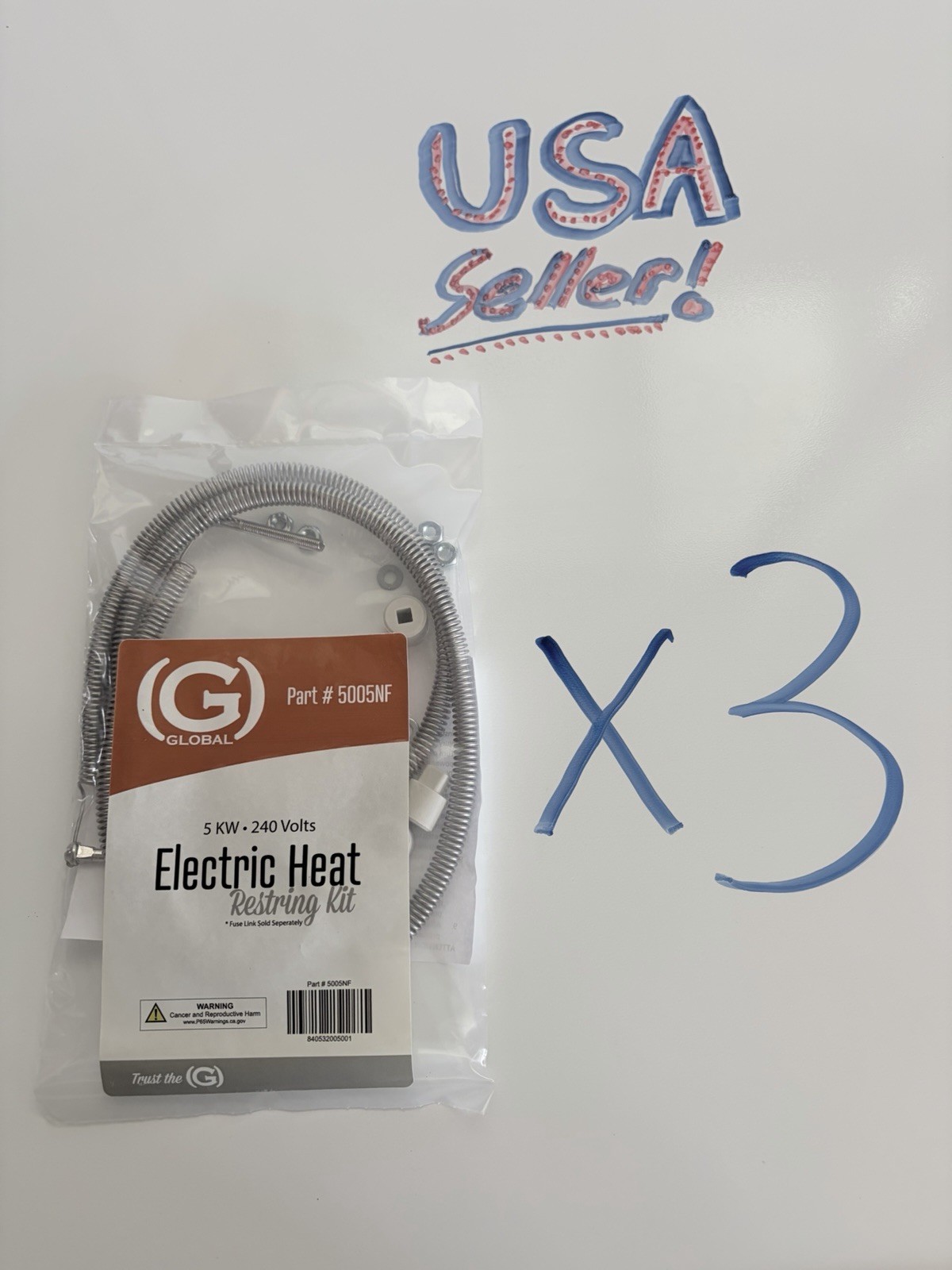 Qty 3 Global Non-Fused Electric Heat Restring Kit 5KW • 240 Volts •Free Shipping