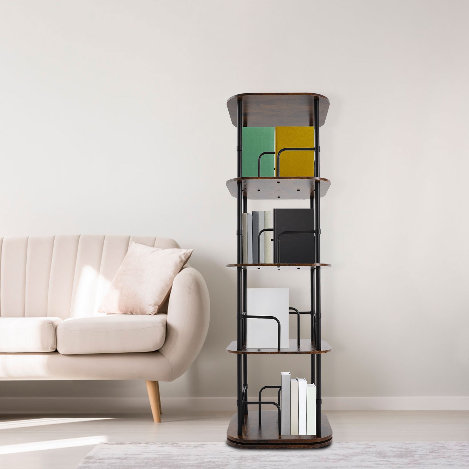 4-Tier Rotating Bookshelf, Book Storage Shelf, Floor Standing Rotating Bookshelf
