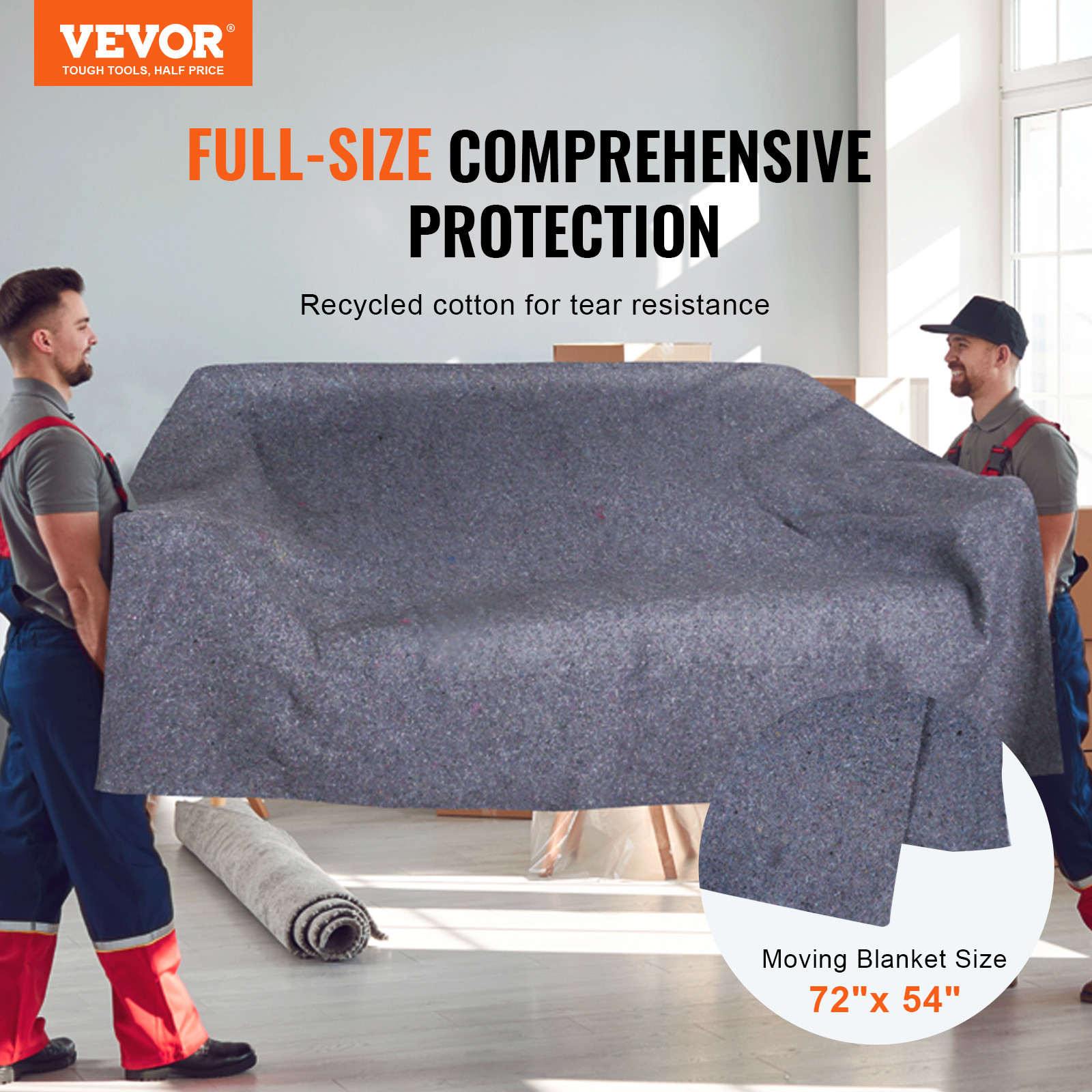 VEVOR Moving Blankets Packing Blankets 72″ x 54″ Furniture Pads 24-Pack 21 lb/dz