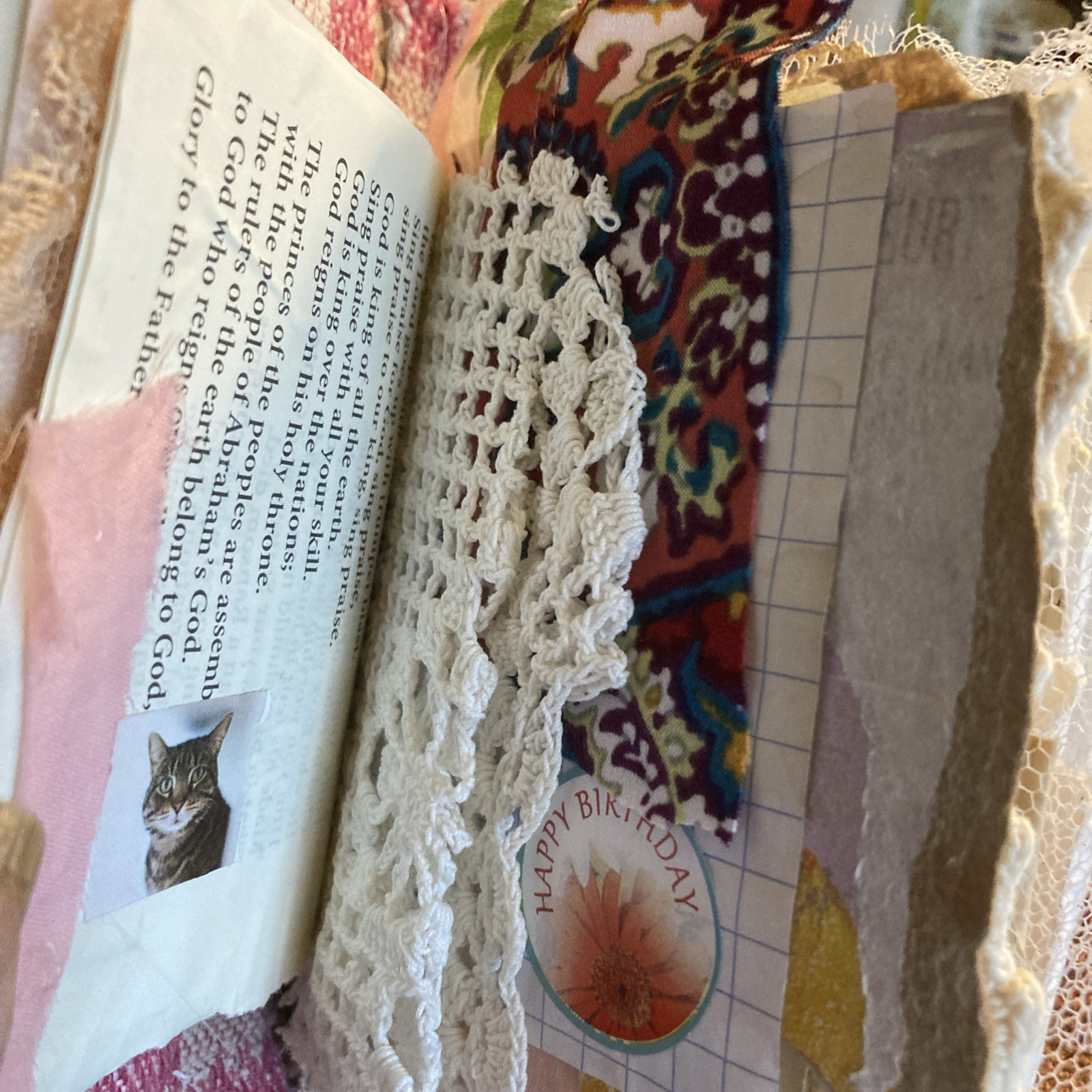 Junk Journal- Grungy, Textile Postcard