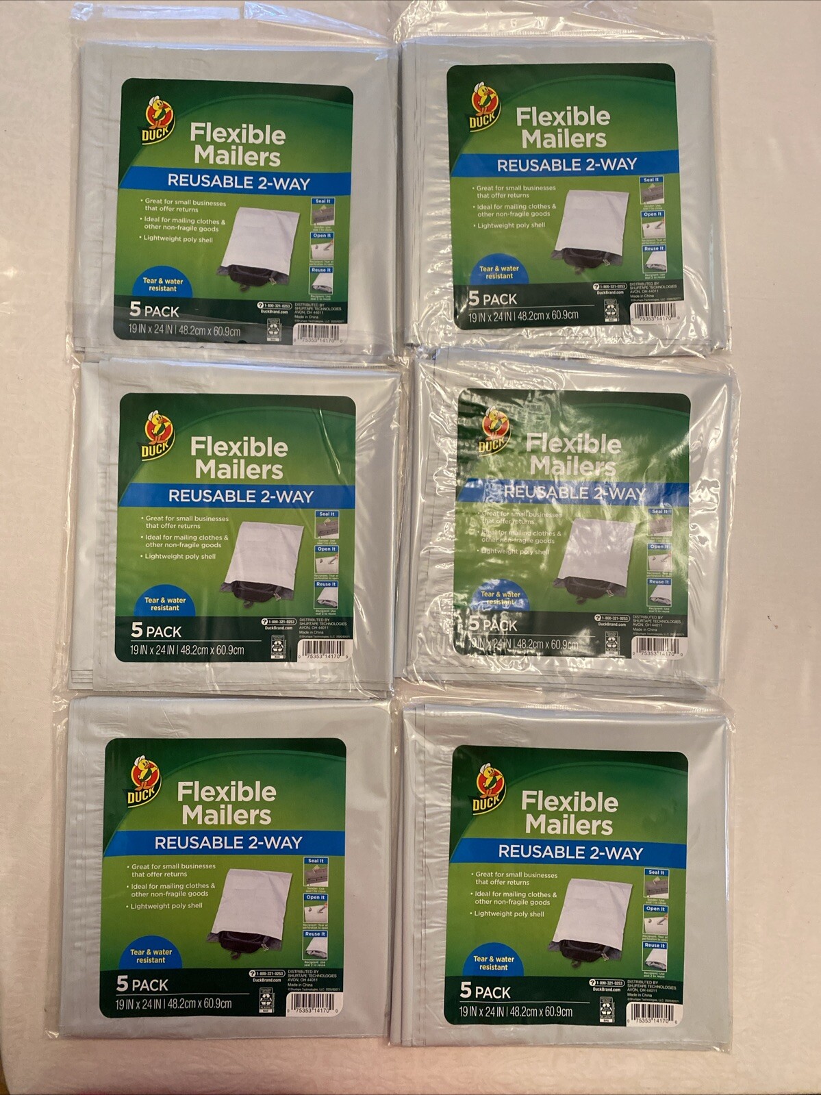 Duck – Flexible Mailers – Reusable 2 Way 19 IN x 24 IN- 5 Count – New Lot Of 6