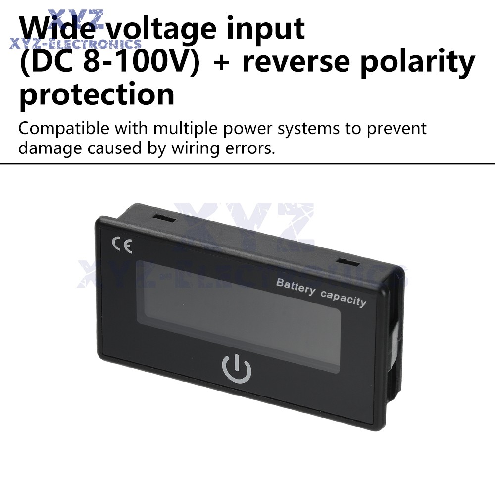Battery Indicator Percentage DC 8-100V Battery Voltage Temperature Tester Meter