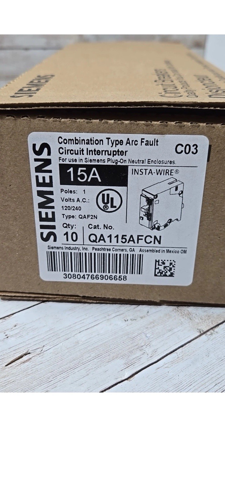 Siemens QA115AFCN 10 PACK 15A Arc Fault Circuit Breaker. 1 Pole. NEW IN BOX