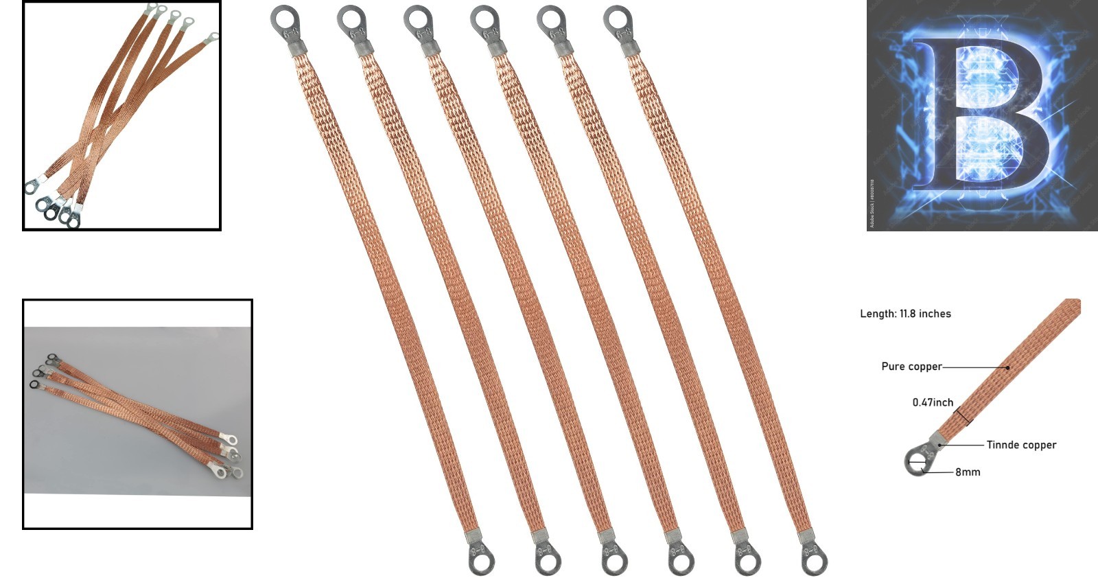 6pcs Oxygen-Free Copper Braided Ground Straps – 11.8 Inch Versatile Wiring