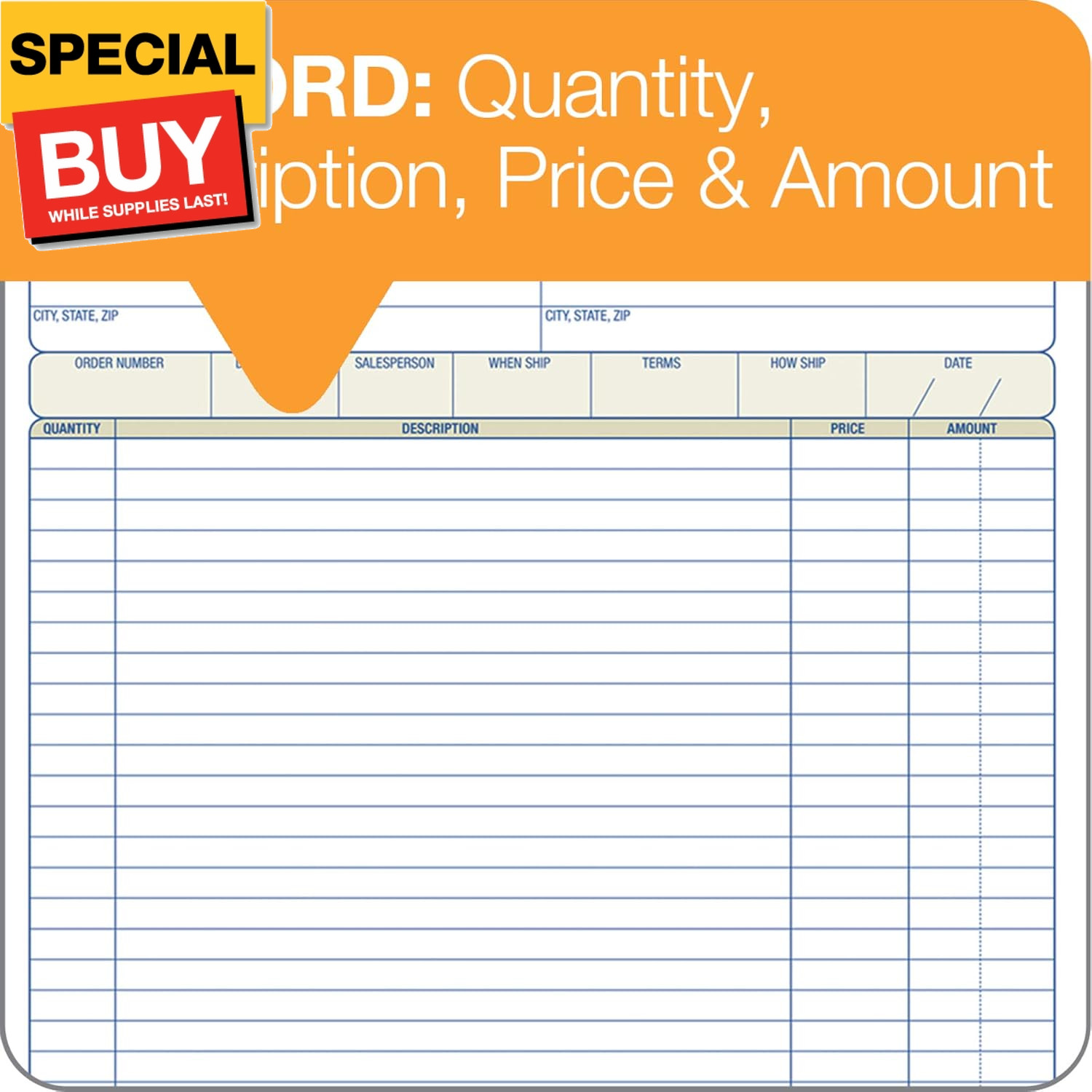 Order Book, 2-Part, Carbonless, White/Canary, 8-3/8 x 10-11/16 Inches, 50 Sets p