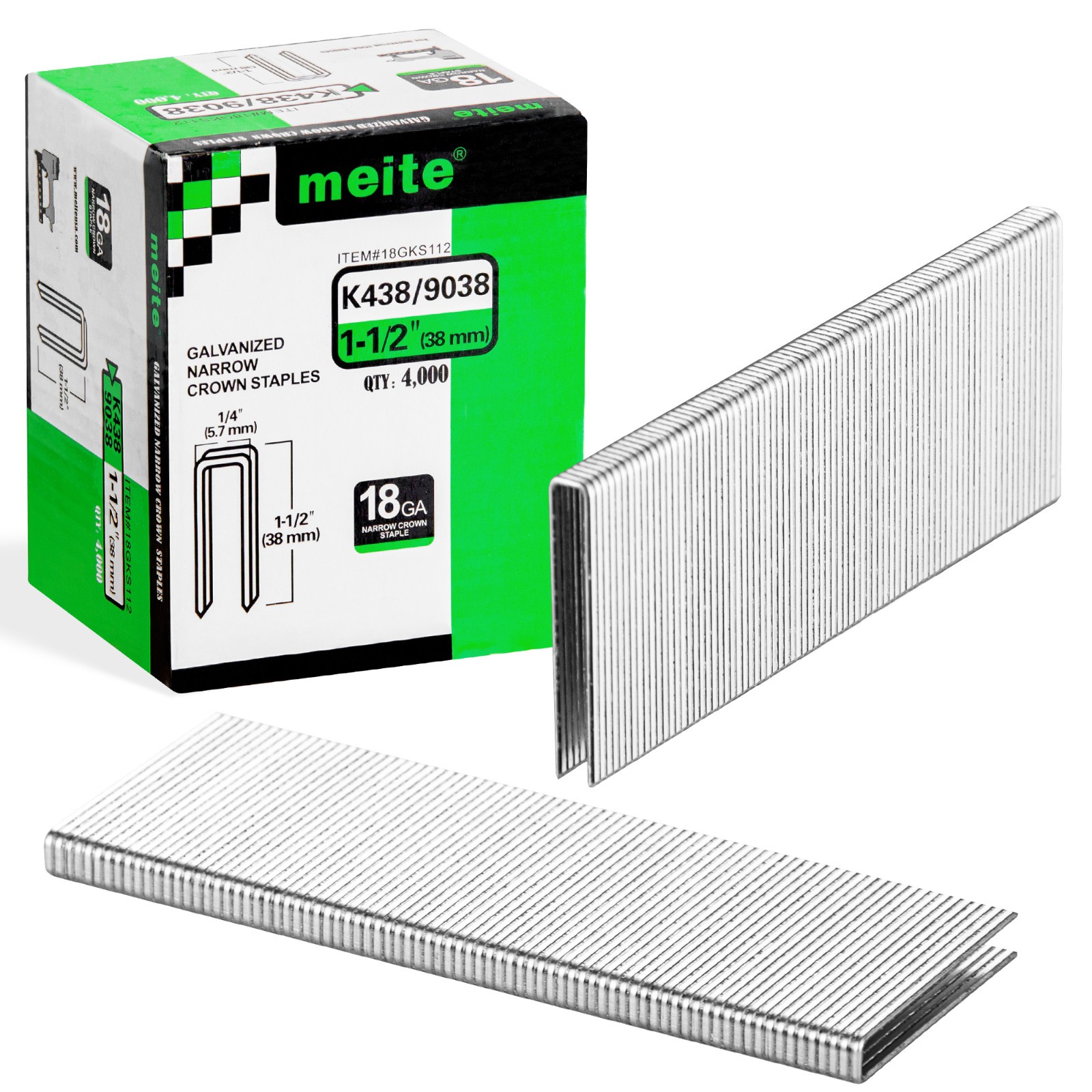 meite 18 Gauge 1/4″ Narrow Crown Staples 1/2″ to 1-1/2″ Length Heavy Duty Staple