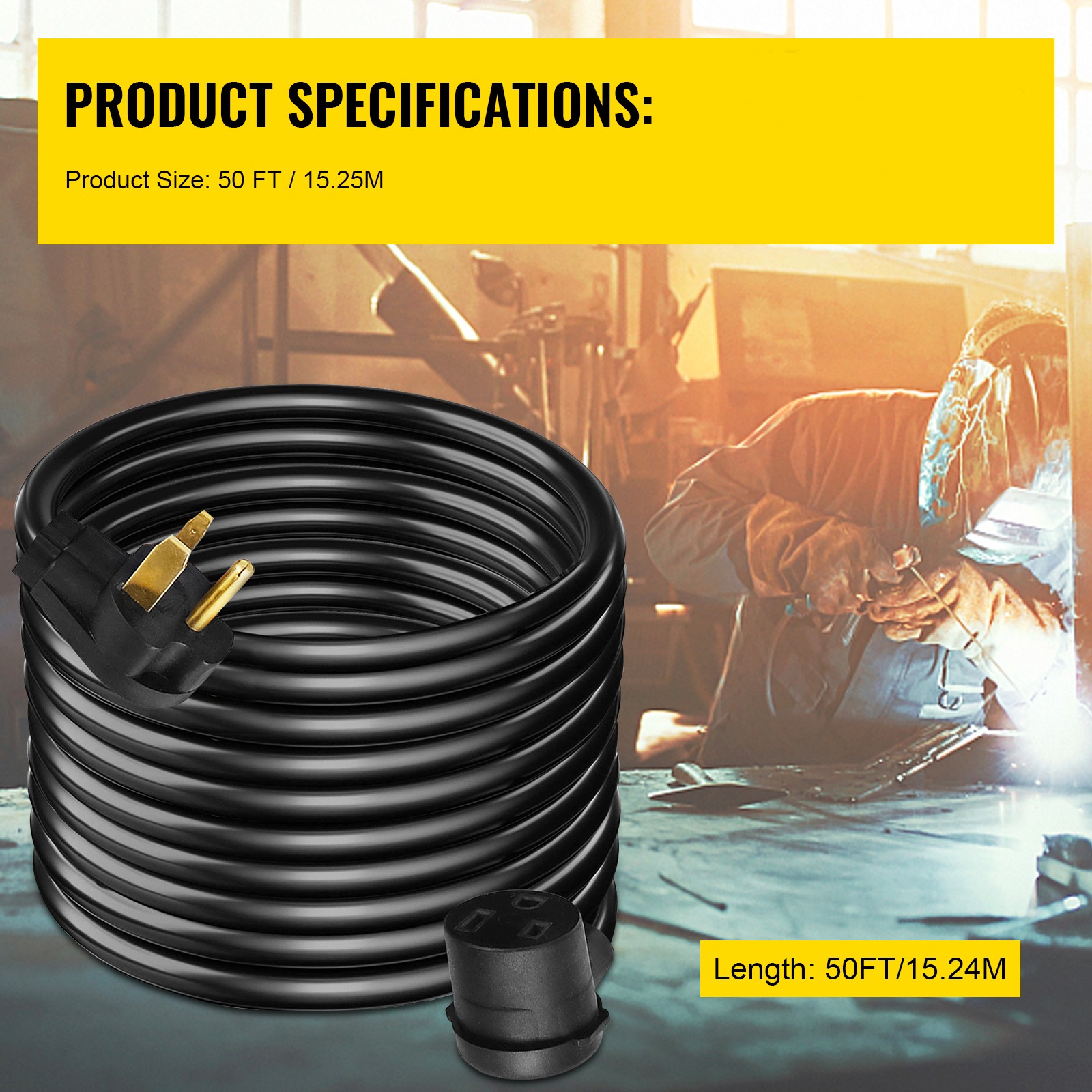 VEVOR 40A 50ft Welder Extension Cord NEMA6-50 8AWG Heavy Duty for MIG TIG Plasma