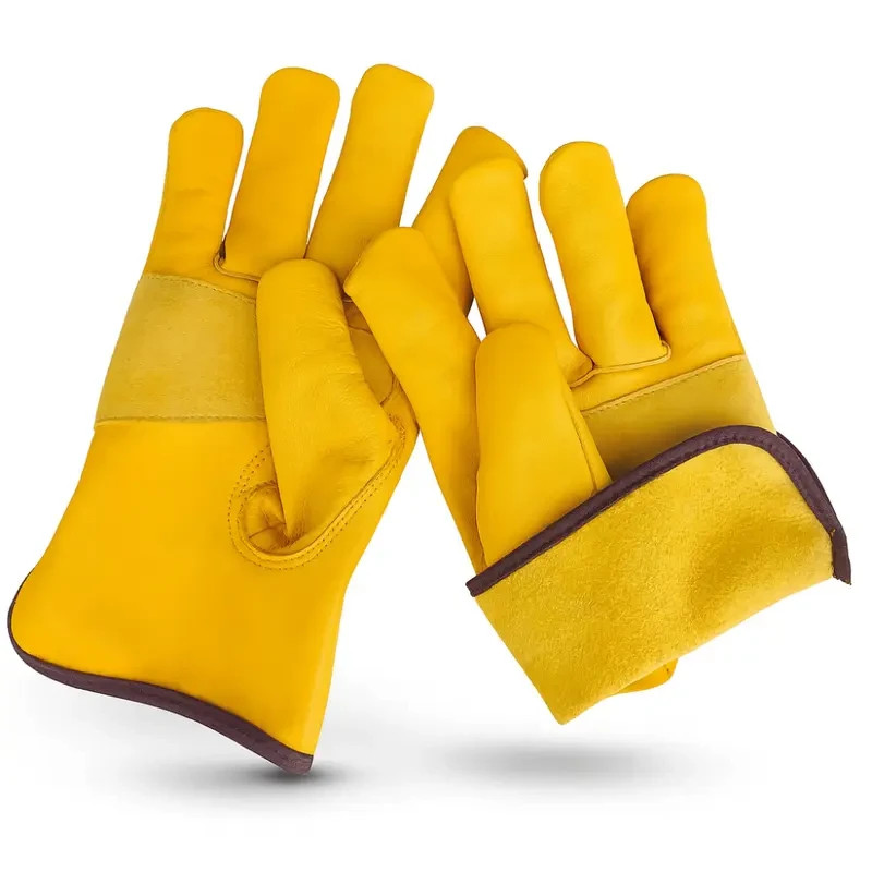 12 Pairs Cowhide Leather Work Gloves Heavy Duty Safety Garden Construction