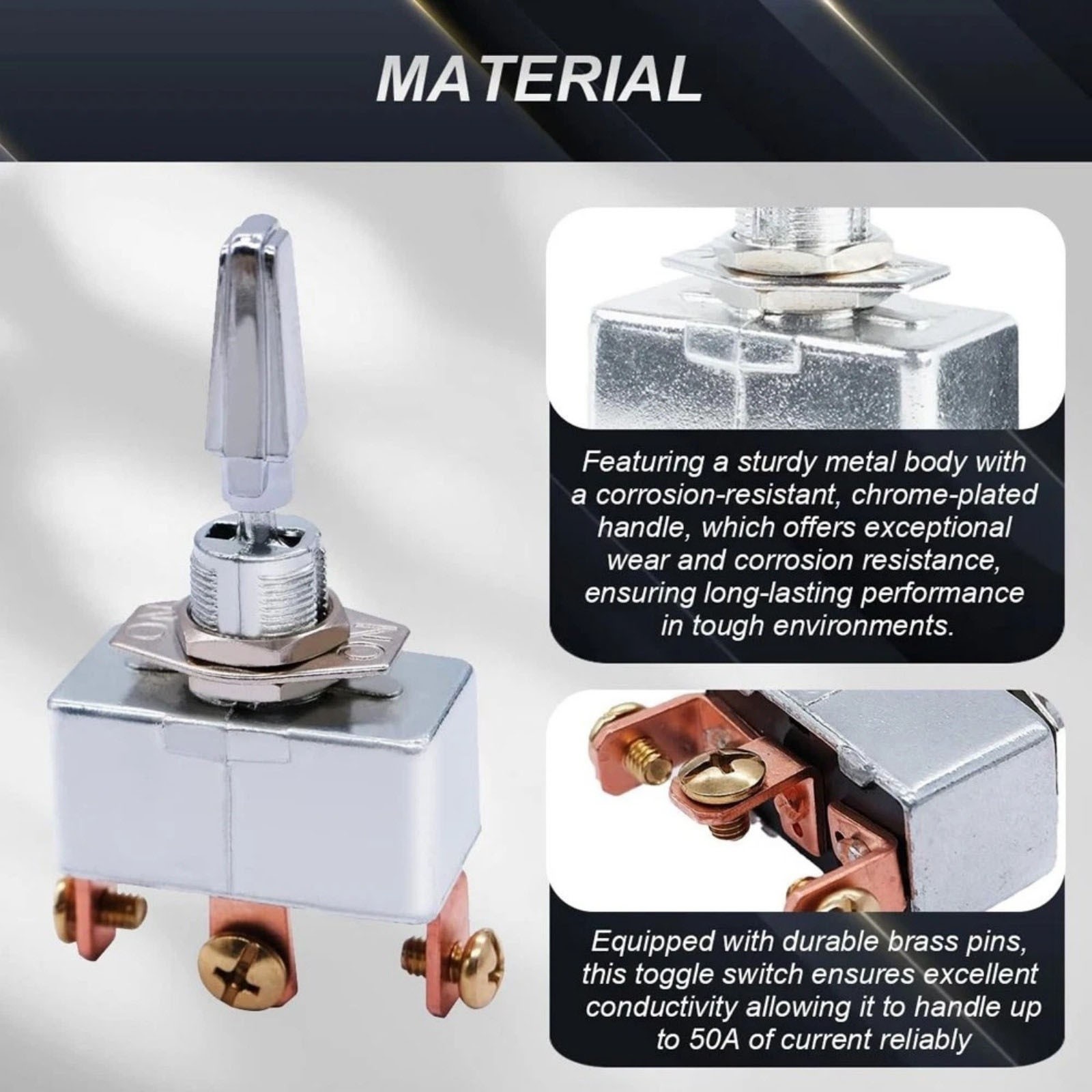 DC 12V 50A 3-Way Toggle Switch Self-Locking Pre-Wired for Automotive Marine Use