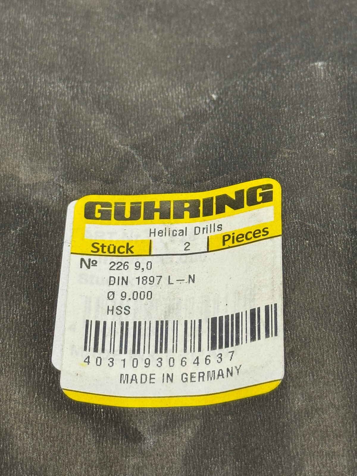 GUHRING Helical Drills HSS 9.0mm DIN 1897 Drill Bits Made in Germany-2PK