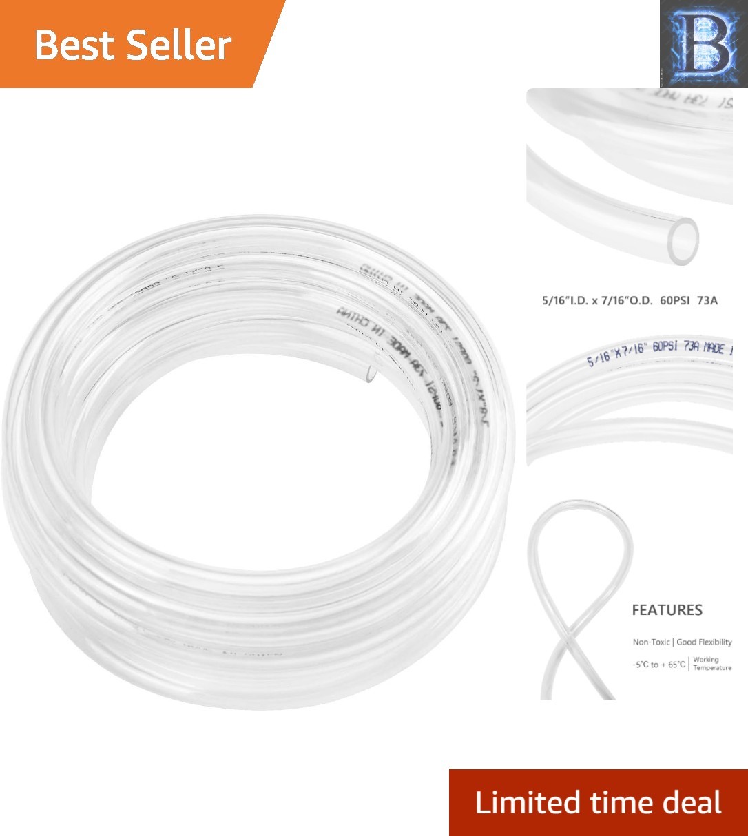 Hybrid PVC 10ft Tubing 5/16″ ID, Smooth Flow & Easy Handling, UV Resistant