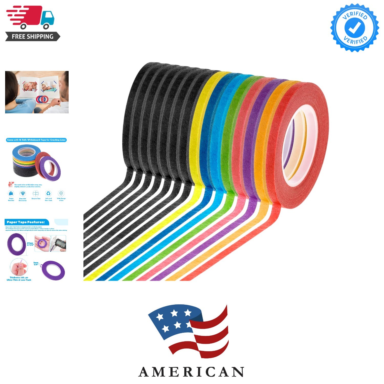 15 Rolls Thin 1/8 Inch 3mm Whiteboard Tape, Low-Tack Paper Pinstripe Art Grid…