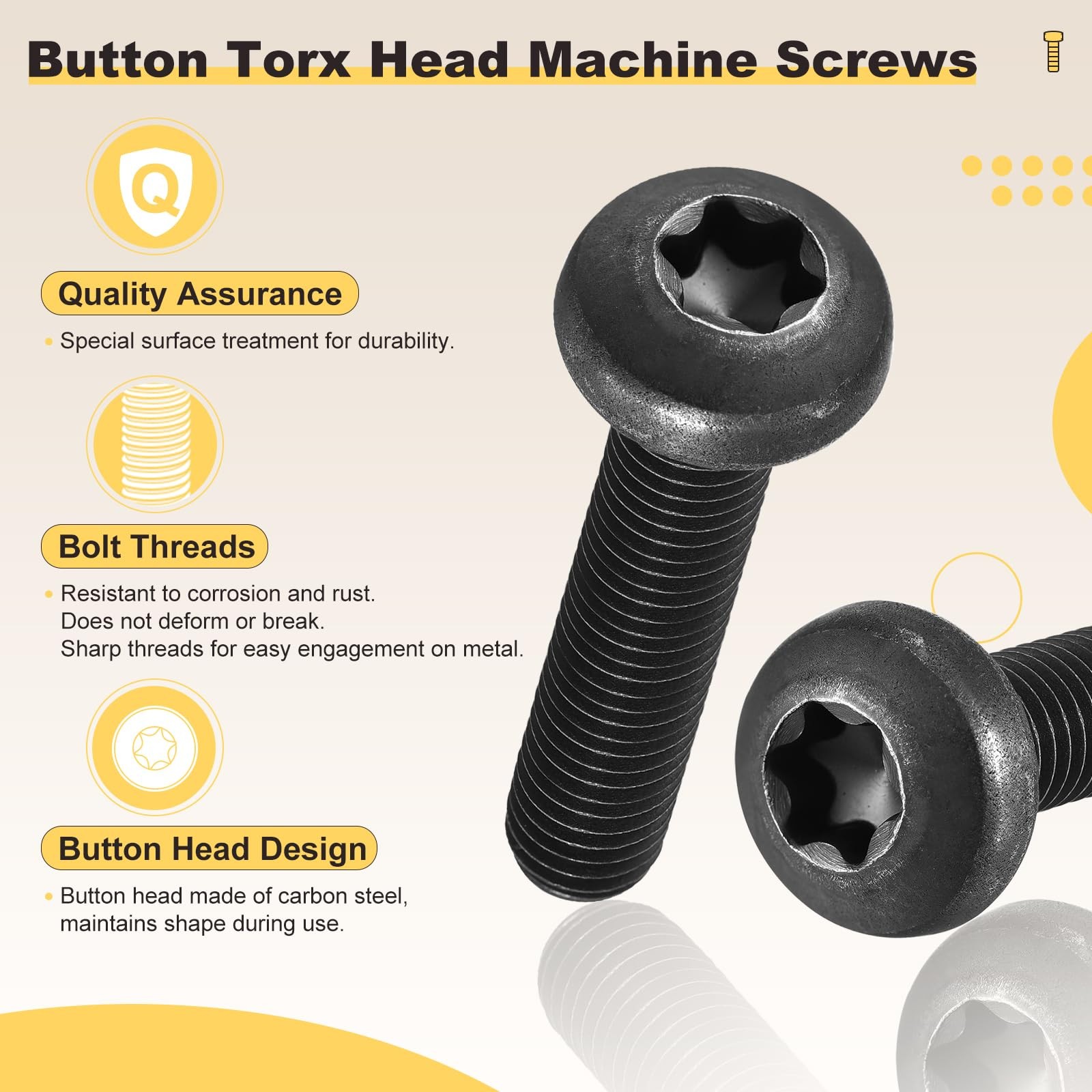 Pan Head Torx Security Screws Bolts (M8-1.25x30mm) 12Pcs, Button Torx Head Ma…
