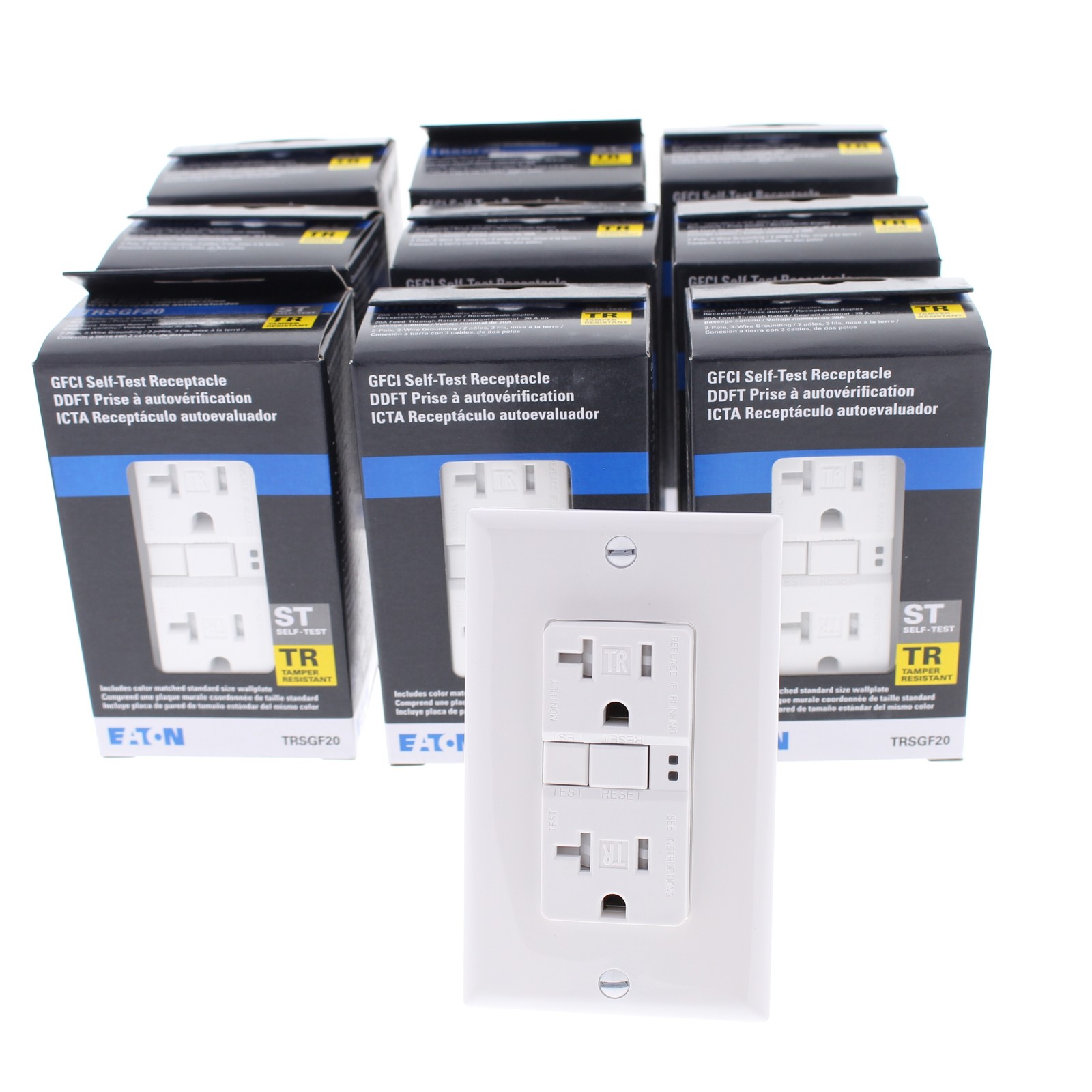 10 Eaton White Tamper Resistant GFCI Self-Test Outlet Receptacles 20A TRSGF20W