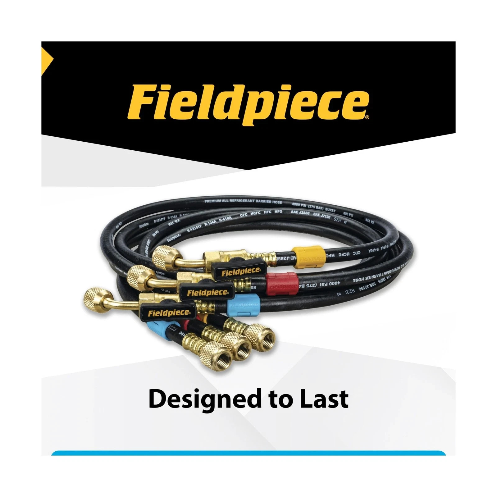 Fieldpiece HR3B – ¼” Ball Valve Hose Set – 5 ft Refrigerant Charging