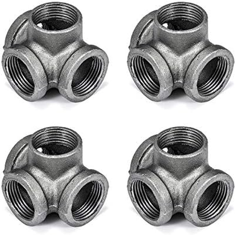 4 Pack 3/4 Inch 4-Way Side Outlet Tee Pipe Fittings Malleable Cast Iron