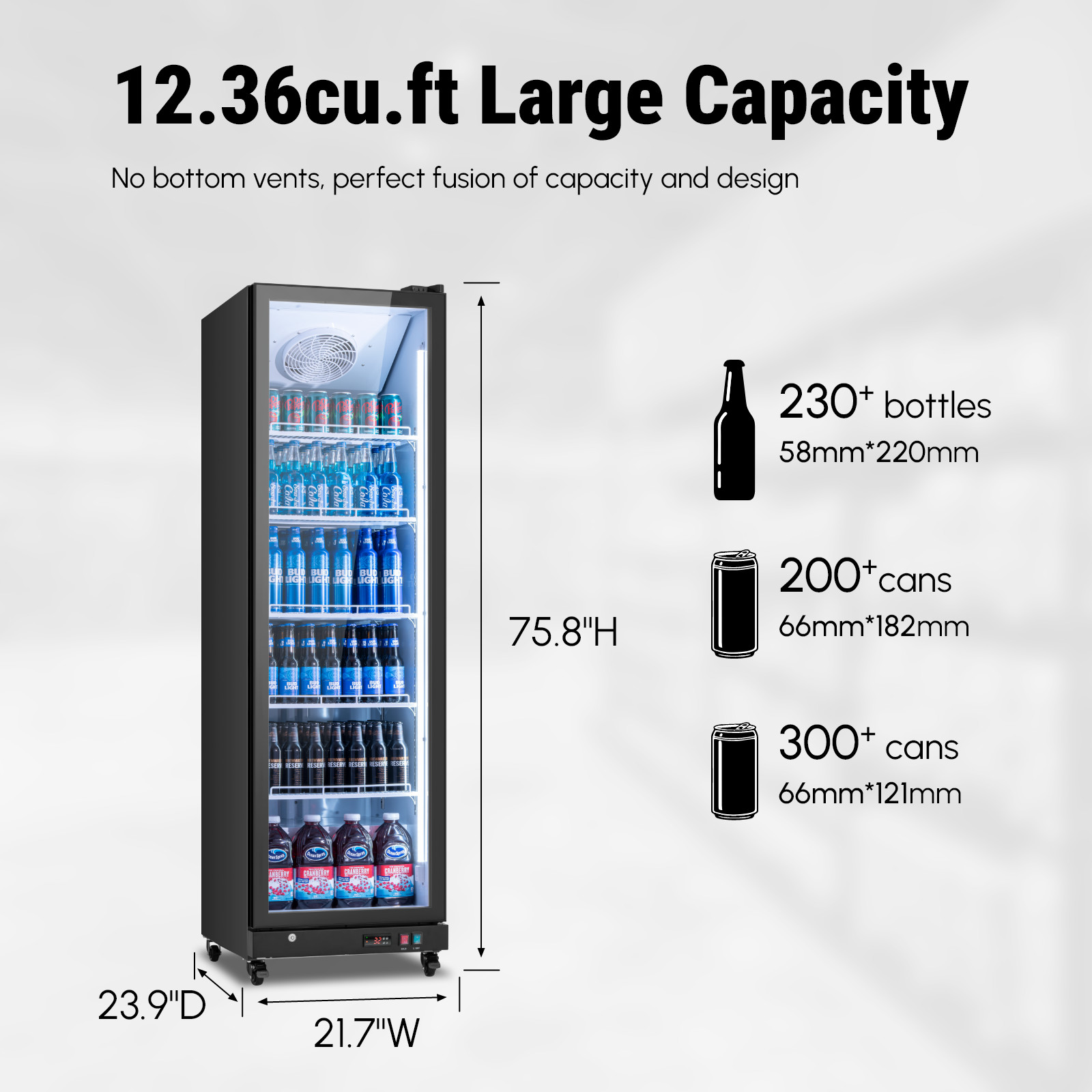 Yeego 12.4Cu.ft Commercial Glass Door Merchandiser Beverage Display Refrigerator
