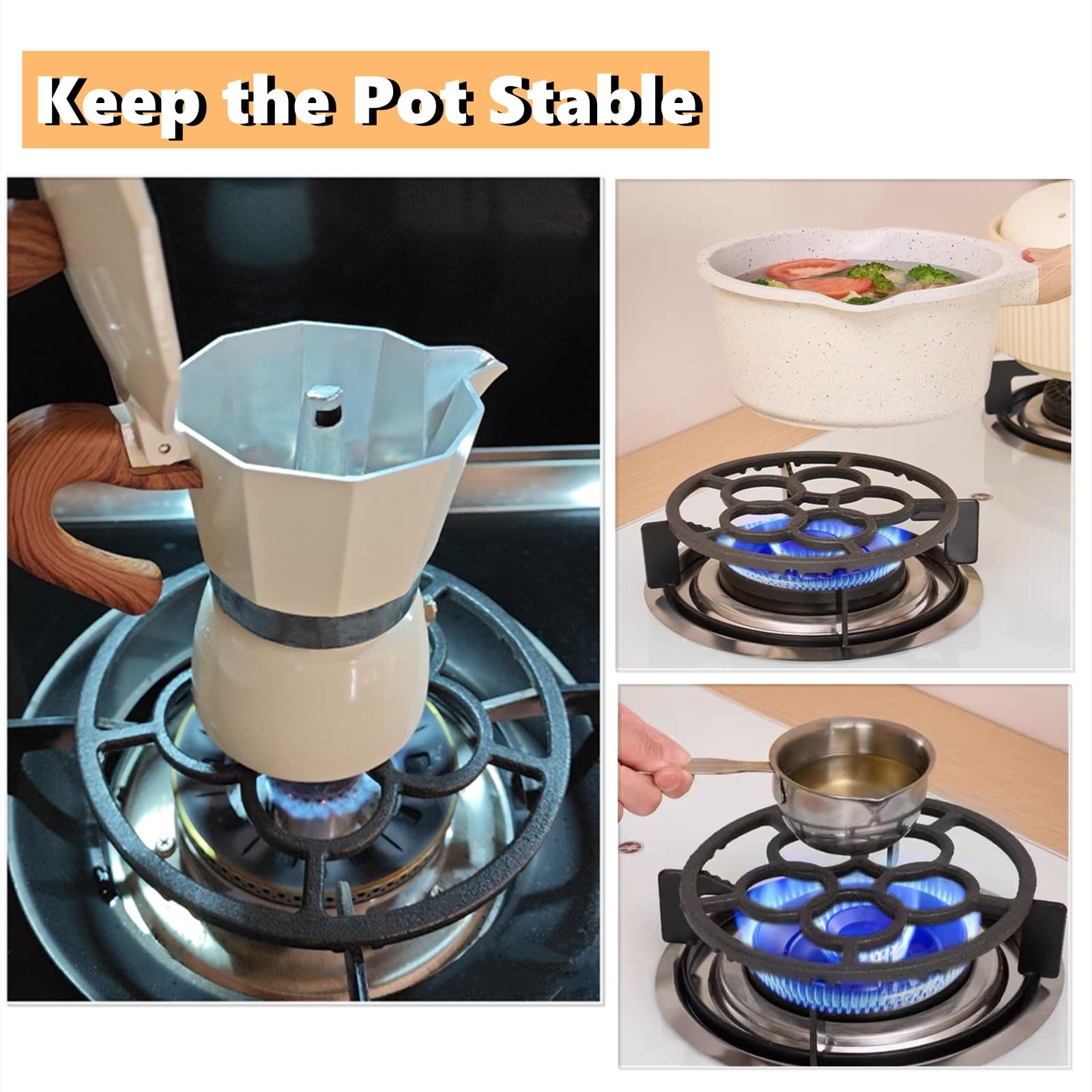 Cast Iron Wok Support Ring Stovetop Stand, Non Slip Gas Ring Reducer for Moka…