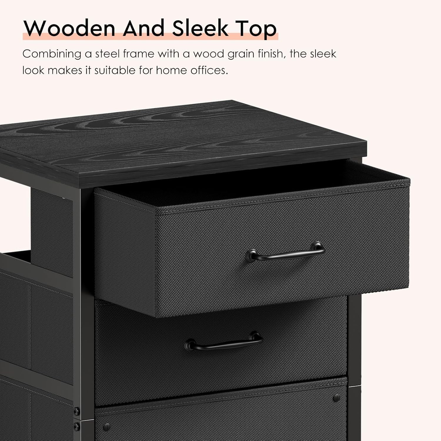 3 Drawer Mobile File Cabinet W/ Wheels Fabric Vertical Filing Cabinet
