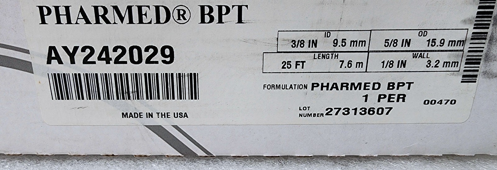 Tygon AY242029 PharMed BPT Biocompatible Tubing ⅜”IN X ⅝” X 1/8″ (25Feet)