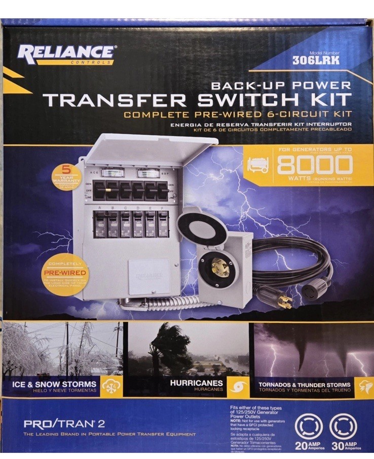 Reliance Controls Backup Power 8000 WATT Transfer Switch Kit 3006HDK – *NEW*