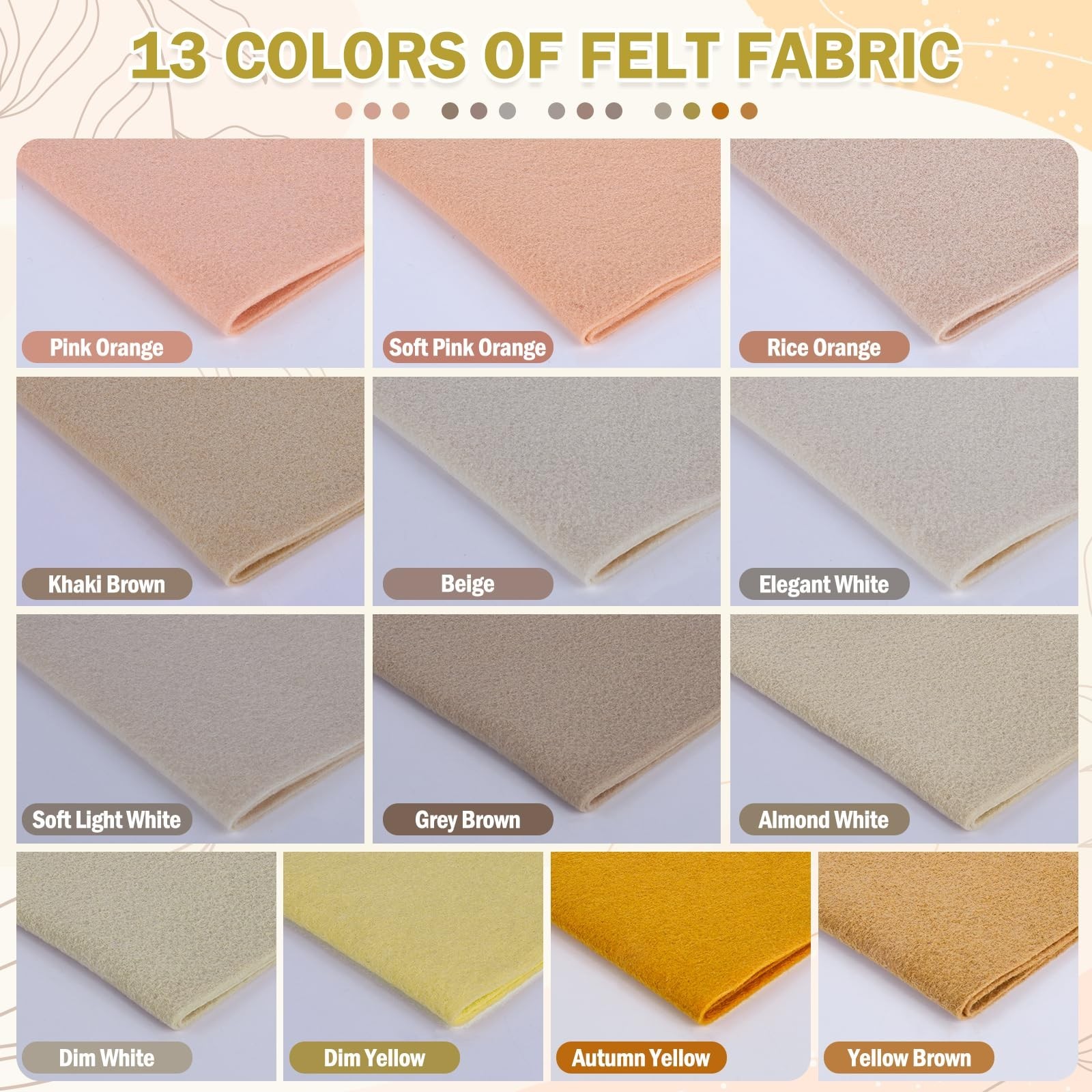 XSEINO 13 Rolls 8″x35″ 1.4mm Thick Soft Felt Fabric Sheet 13 Assorted Light B…