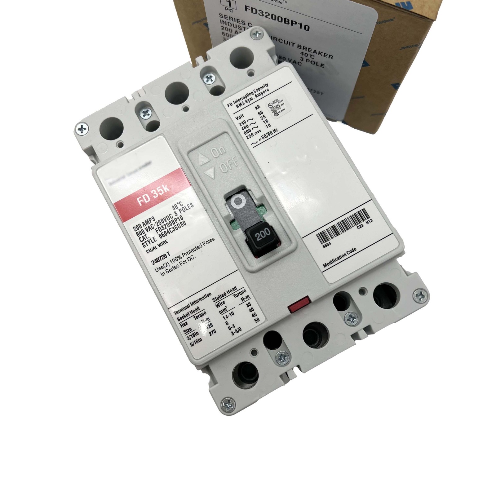 New Circuit Breaker FD 35k 200 Amp 3 Pole 600V FD3200BP10