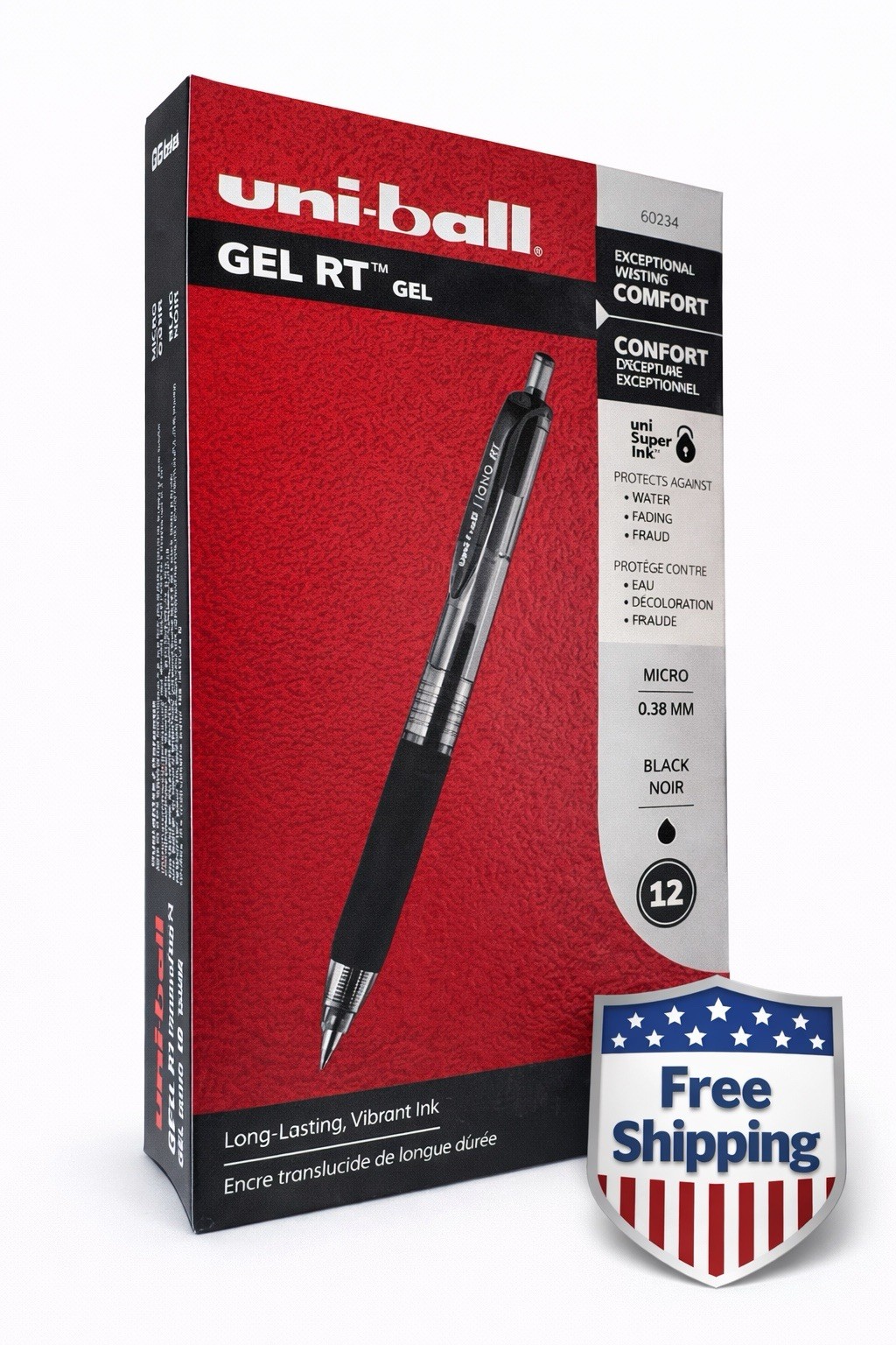 Uni-ball Gel RT Pens Black Ink 0.38mm Micro Point Retractable 12 Pack (69034)
