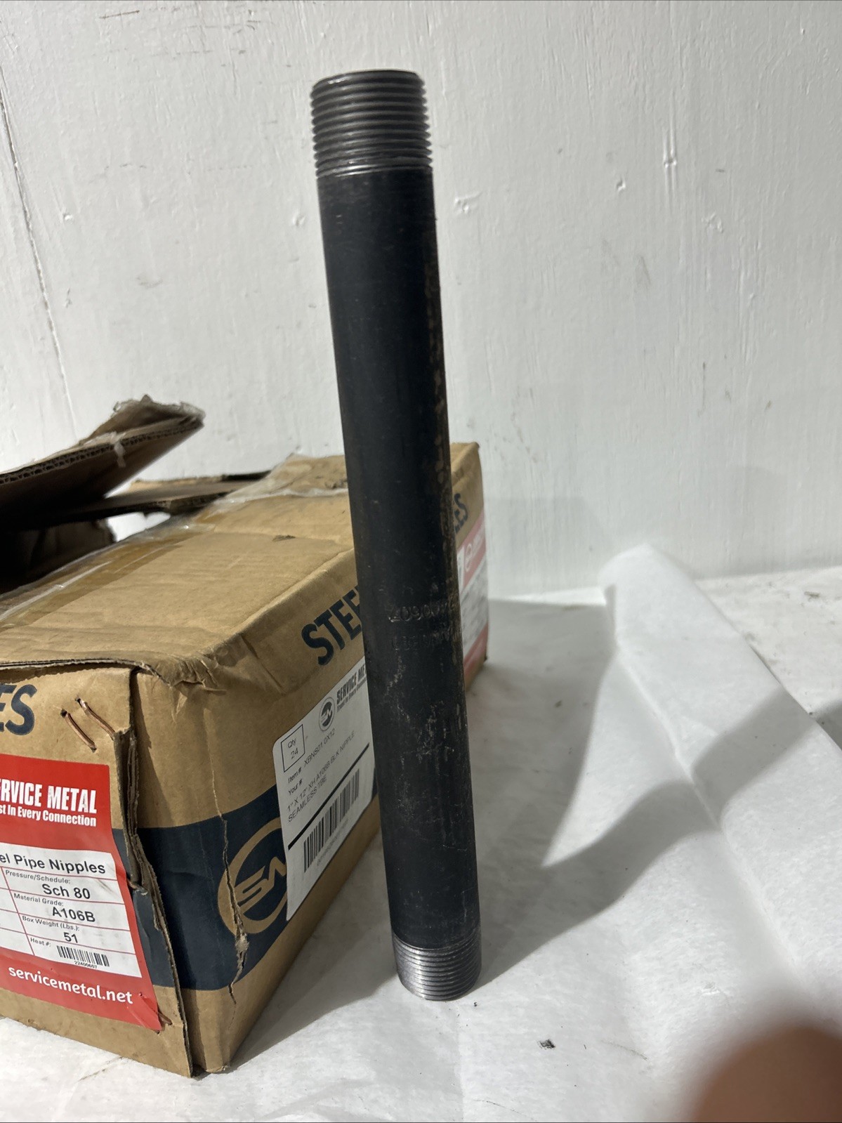 1”x12” Seamless Steel Pipe Nipple Schedule 80. Black, Npt, Service Metal