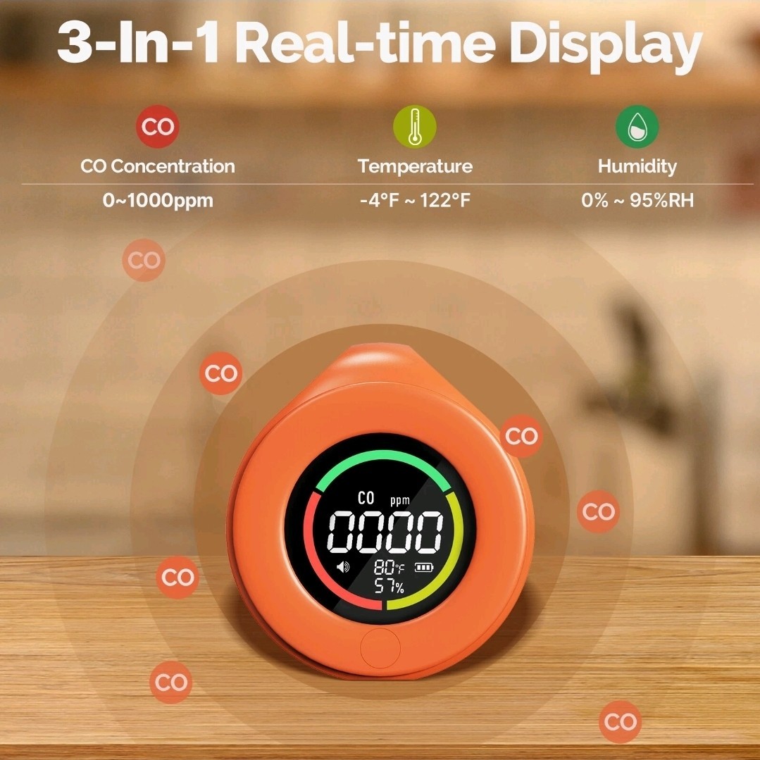 MOES Portable Carbon Monoxide Detector Temp/Humi/CO Sensor Alarm Outdoor/Indoor