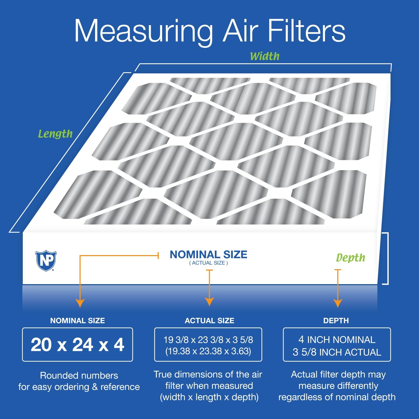 Nordic Pure 20X24X4 Actual Size 19 3/8 X 23 3/8 X 3 5/8 Pleated Air Filter Merv