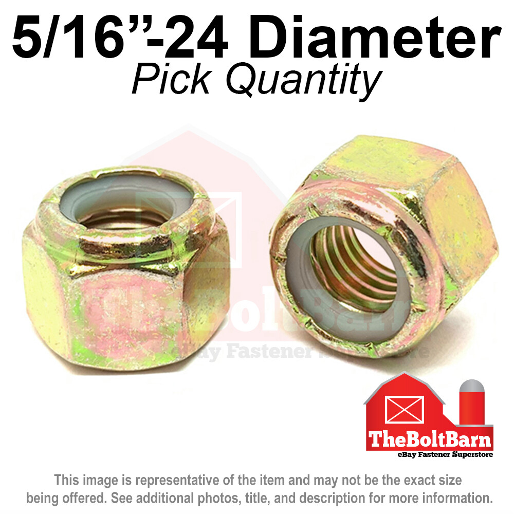 5/16″-24 Grade 8 Nylon Insert Hex Lock Nut Zinc Yellow FINE Nylok (Pick Qty)