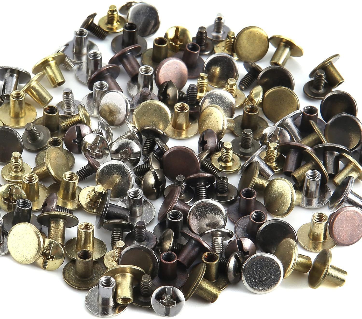 125 Sets Mixed Colors Round Flat Head Chicago Screws All Colors Mixed in Box