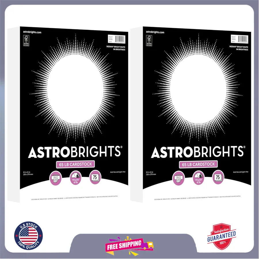 Astrobrights Premium Cardstock 65lb 8.5 x 11 White 75 Sheets 90905-02