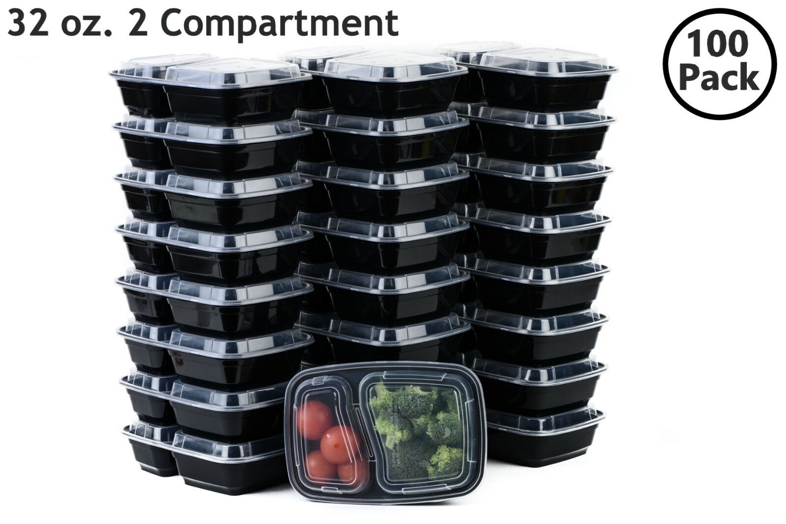 100 Set Microwavable Food Containers with Lids BPA Free Reusable Meal Prep 32 Oz