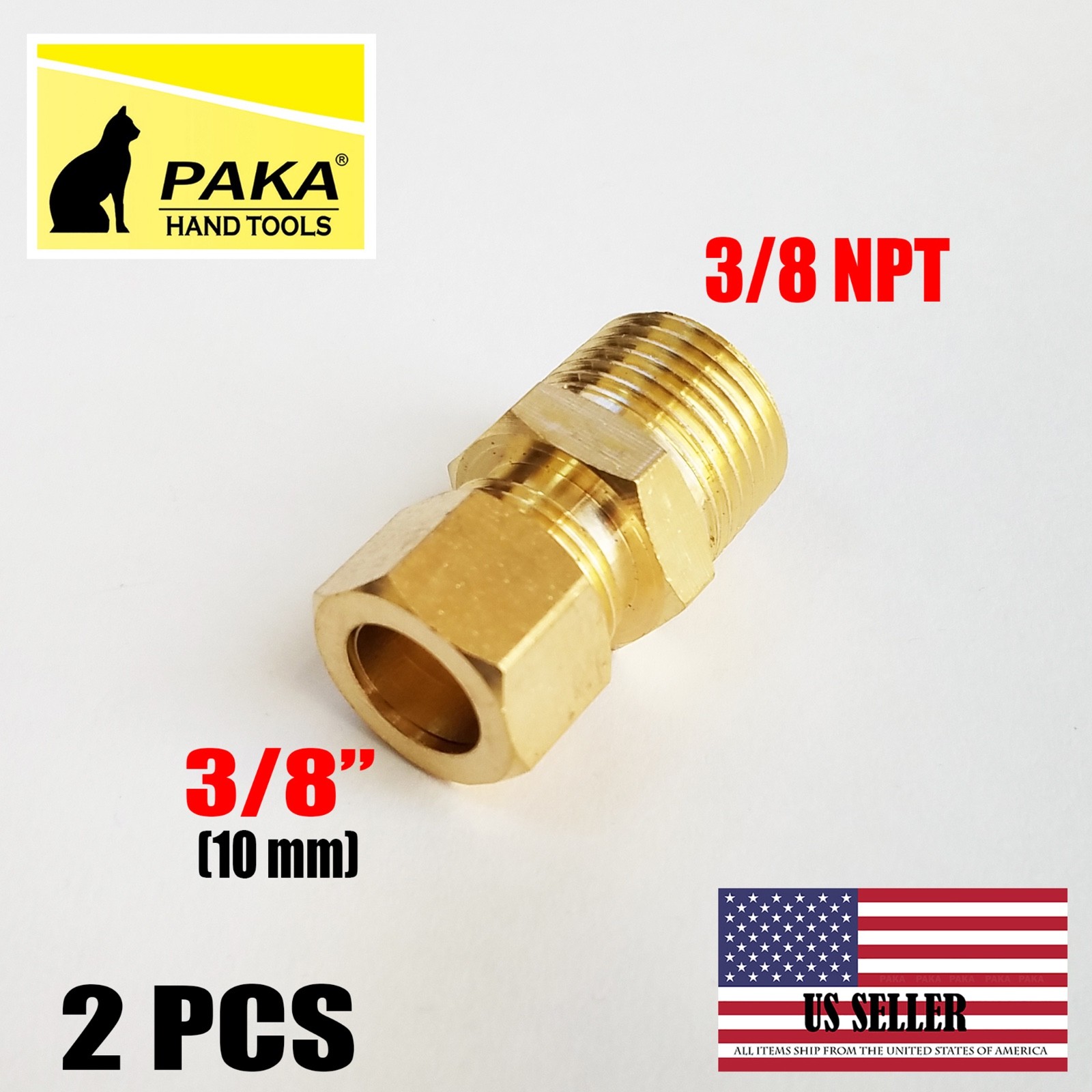2 PC – Compression Brass Fitting 3/8″ OD Tube X 3/8″ NPT Male Pipe,lead free