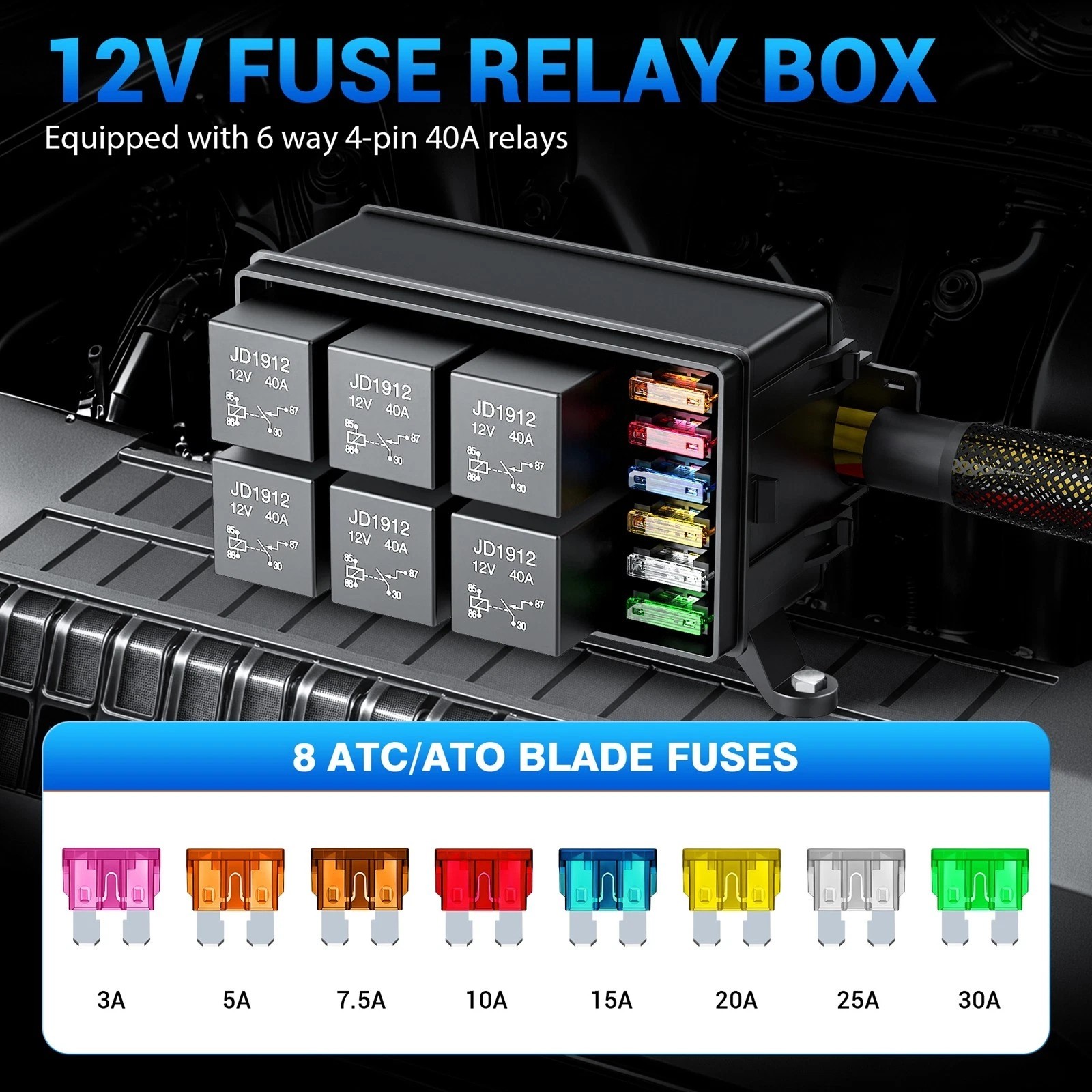12V Fuse Relay Box 6 Way Pre-Wired Universal Relay Panel for Automotive Car