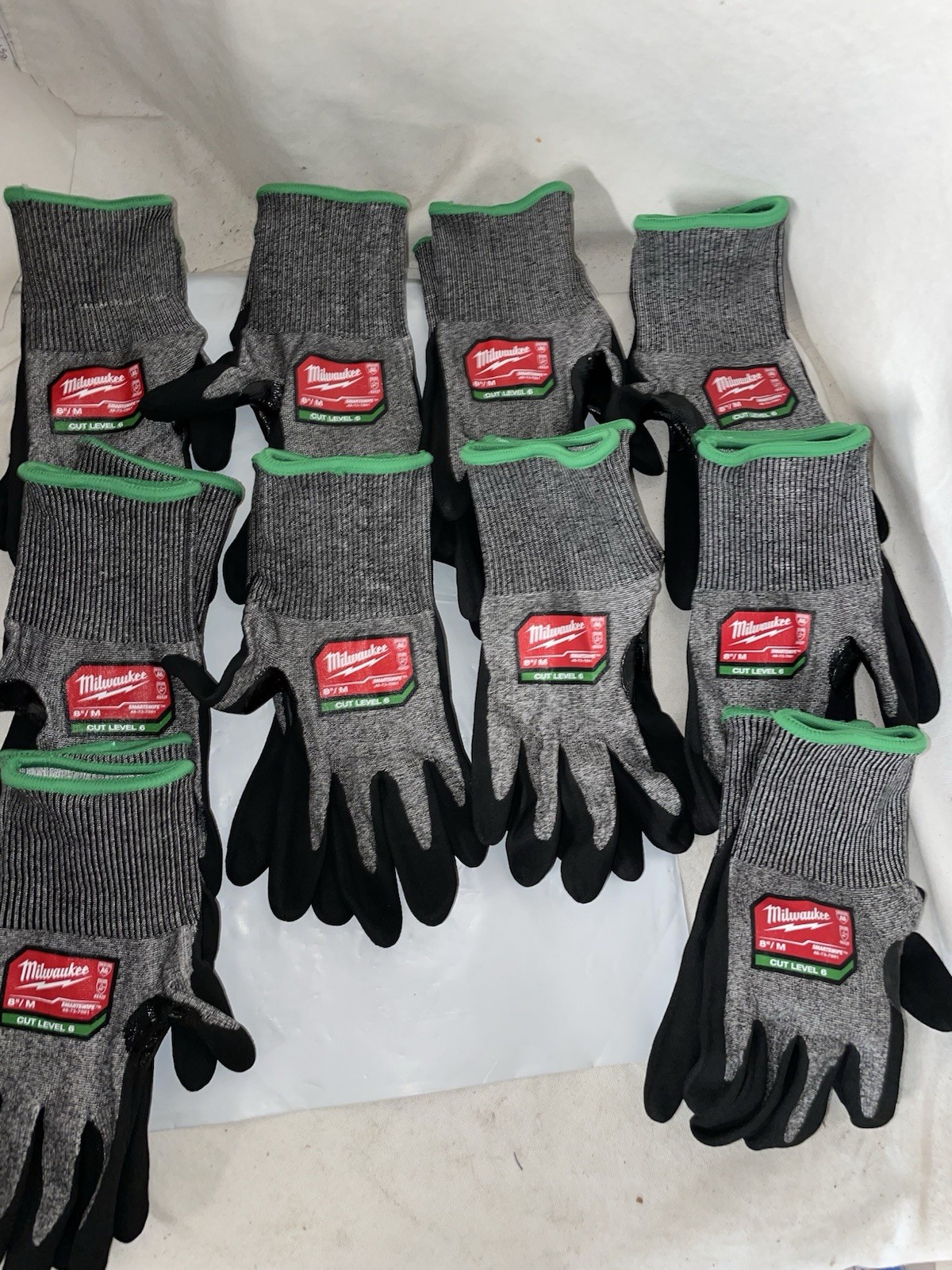 (10) Pair Milwaukee 48-73-7001 Size 8 (medium) Smartswipe Cut Level 6 Gloves