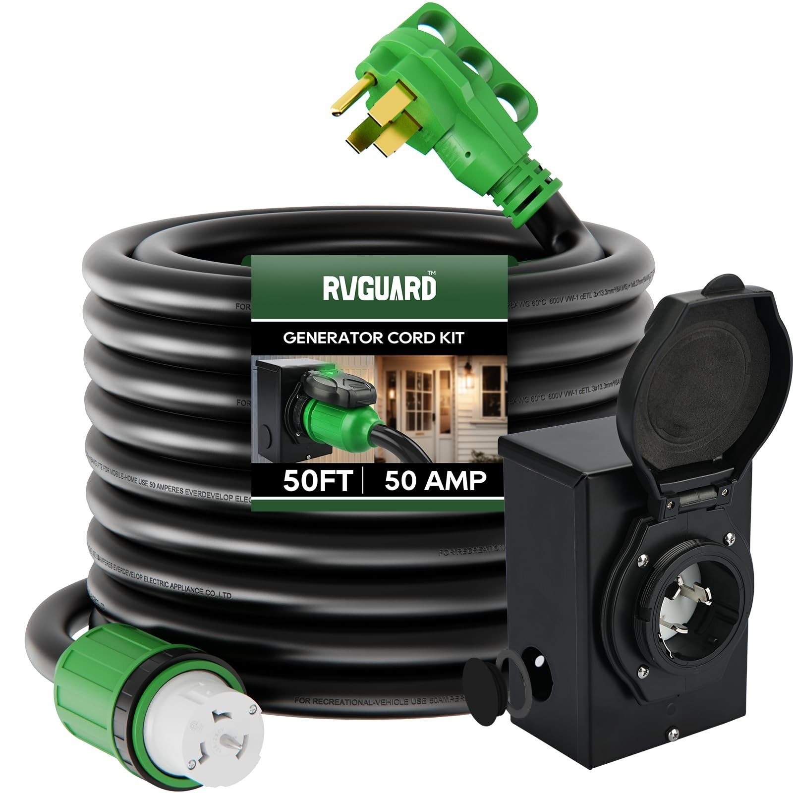 RVGUARD 50 Amp Generator Inlet Box & 15FT Cord Kit – ETL Listed