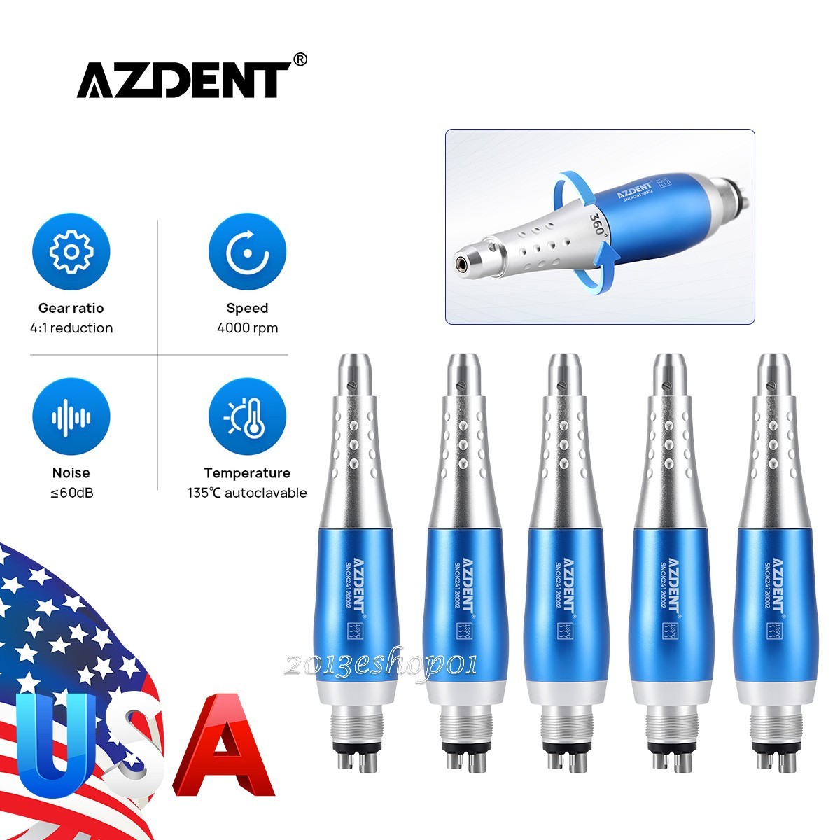 Dental 4:1 Hygiene Prophy Handpiece 4Holes Air Motor Nose Cone 360°Swivel AZDENT