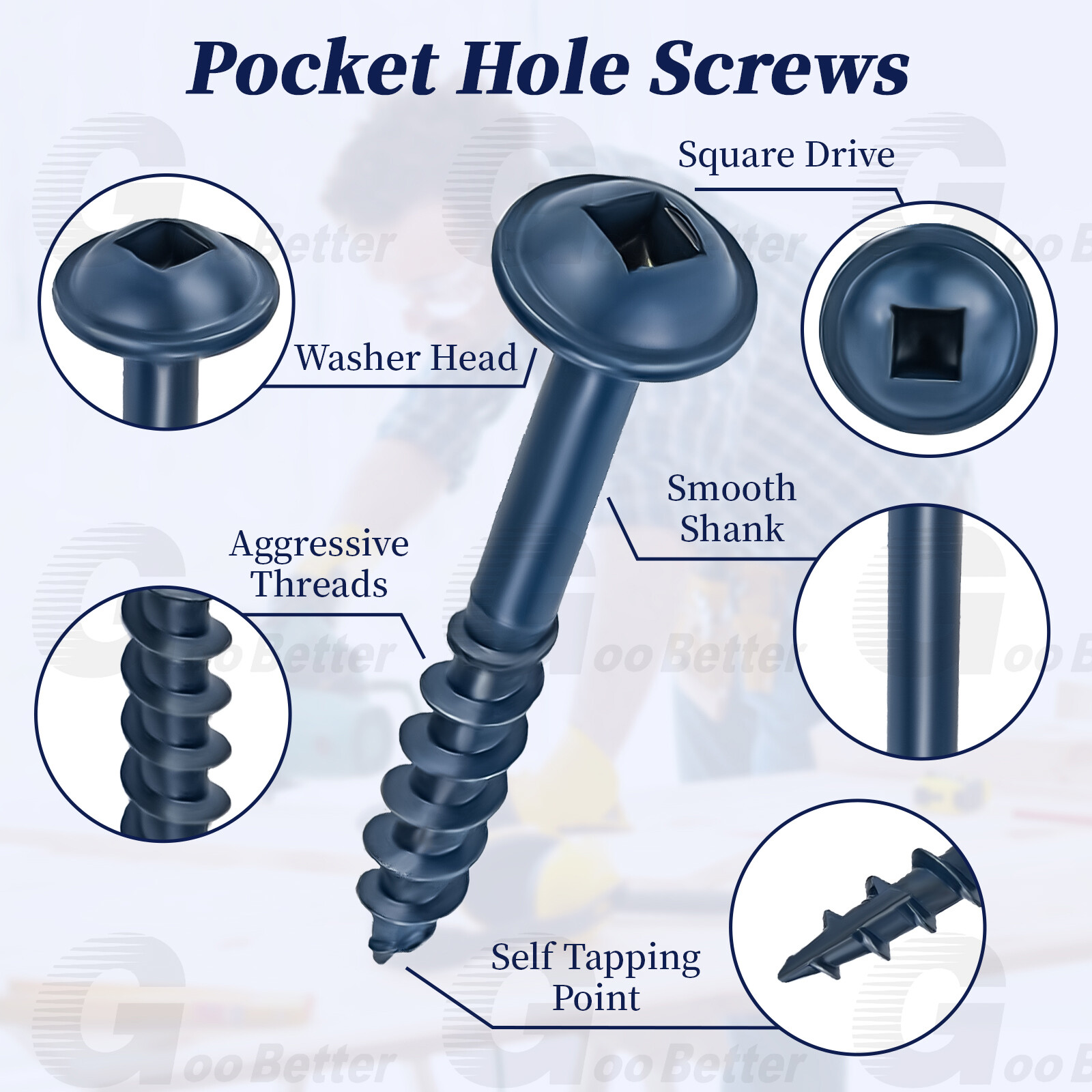 500pcs #8 Pocket Hole Screws Wood Screws Square Drive Head Self Tapping Screws