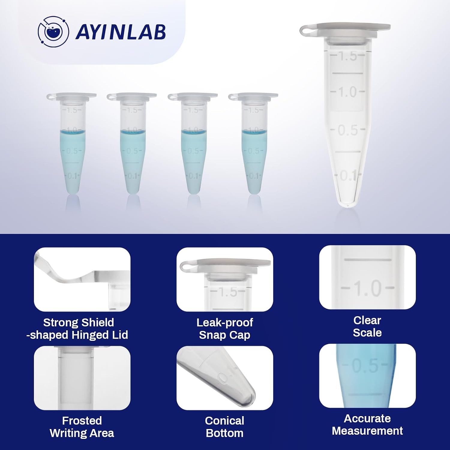 50 ct Centrifuge Tubes for Micro-Centrifuge, 1.5 mL Polypropylene, Ayinlab Brand